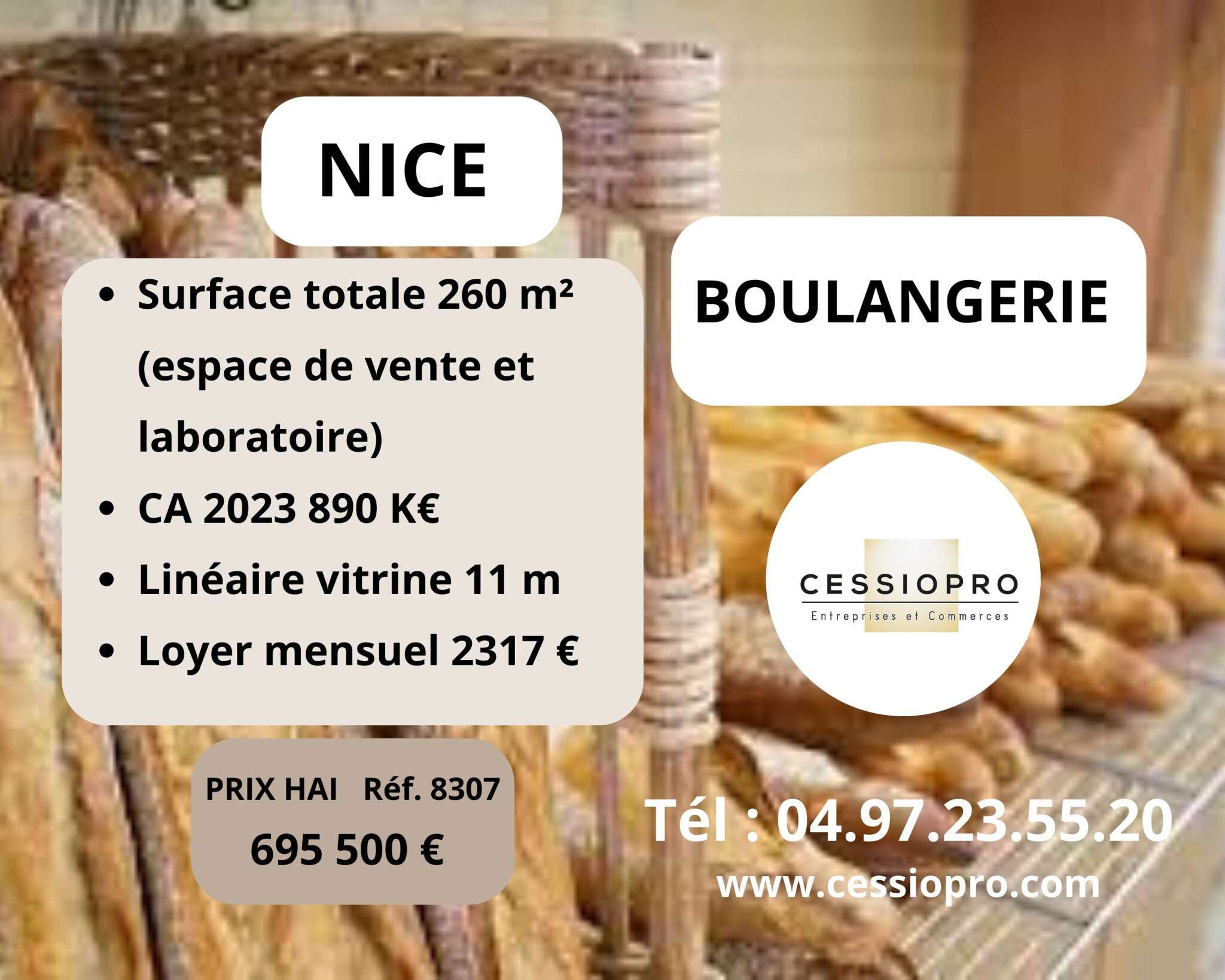Vend boulangerie patîsserie sandwicherie à Nice