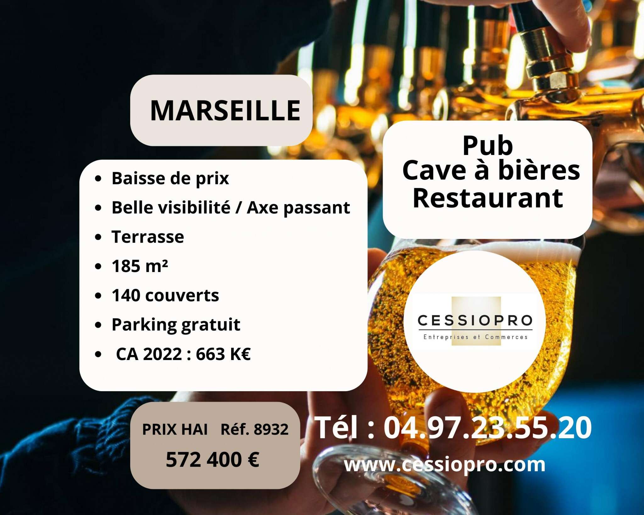 Vend pub cave bières restaurant pizzeria Marseille