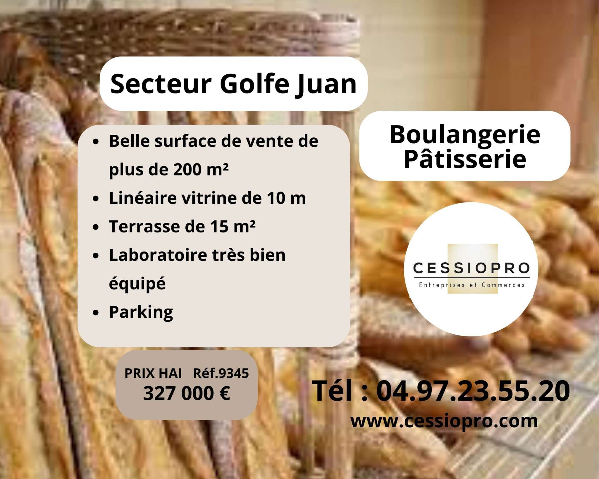 A vendre boulangerie-pâtisserie parking Golfe Juan