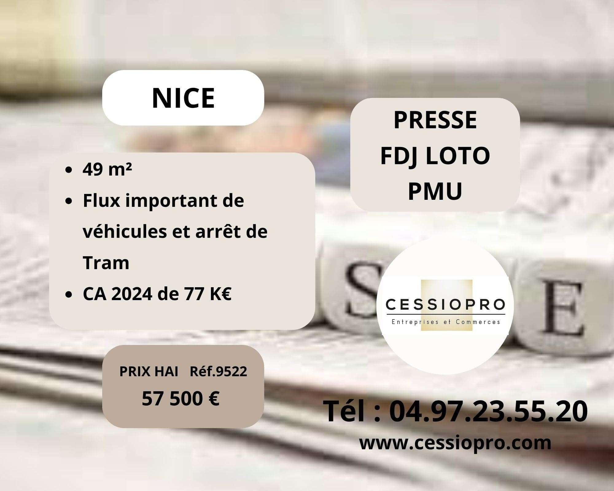 Vente presse FDJ loto PMU artère passante Nice  