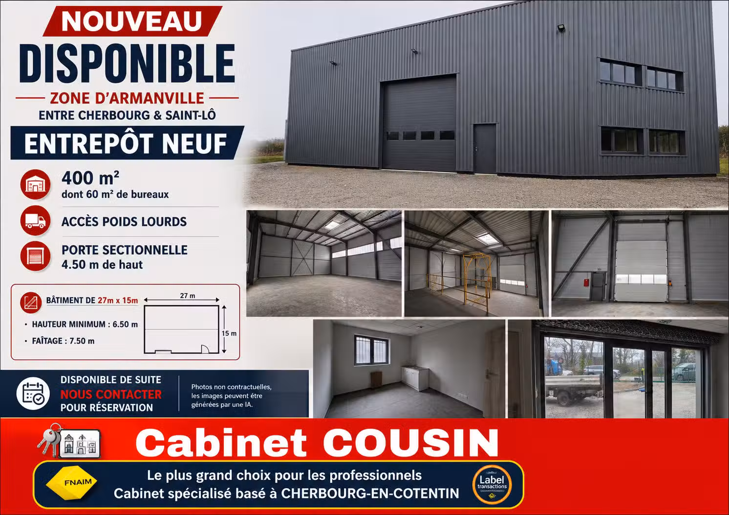 A louer entrepôt neuf 400m² à Valognes Armanville
