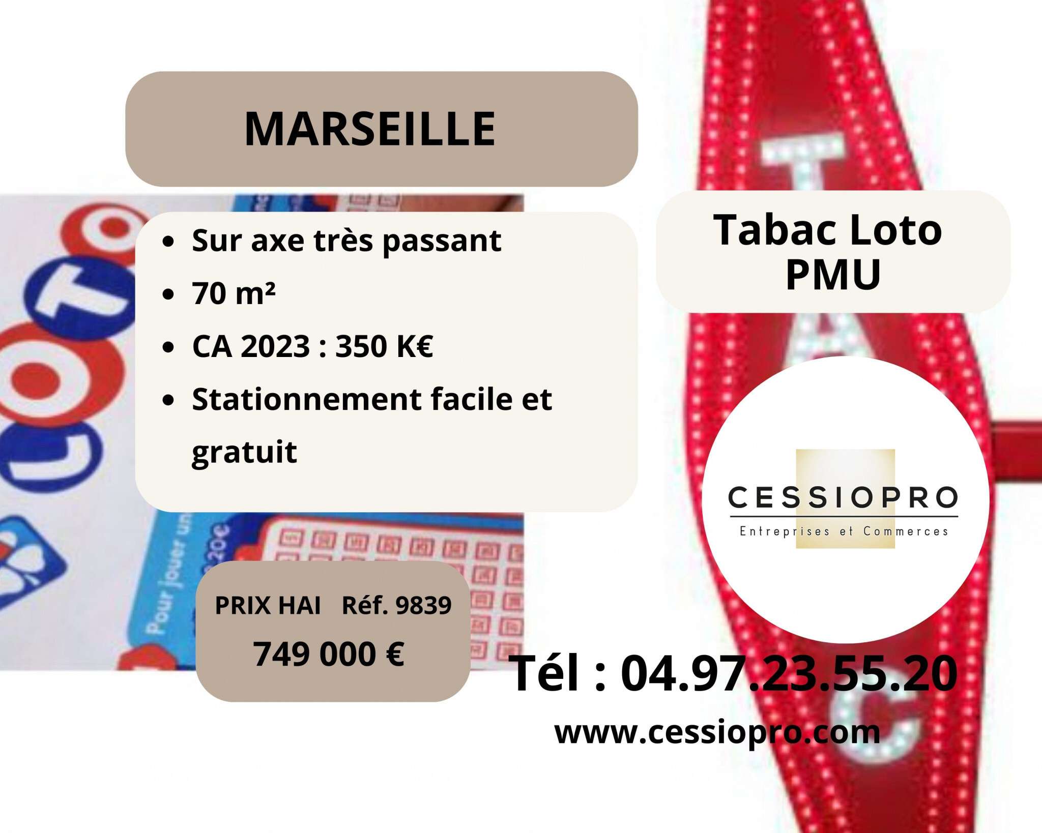 Vente FDC tabac loto PMU bimbeloteries à Marseille