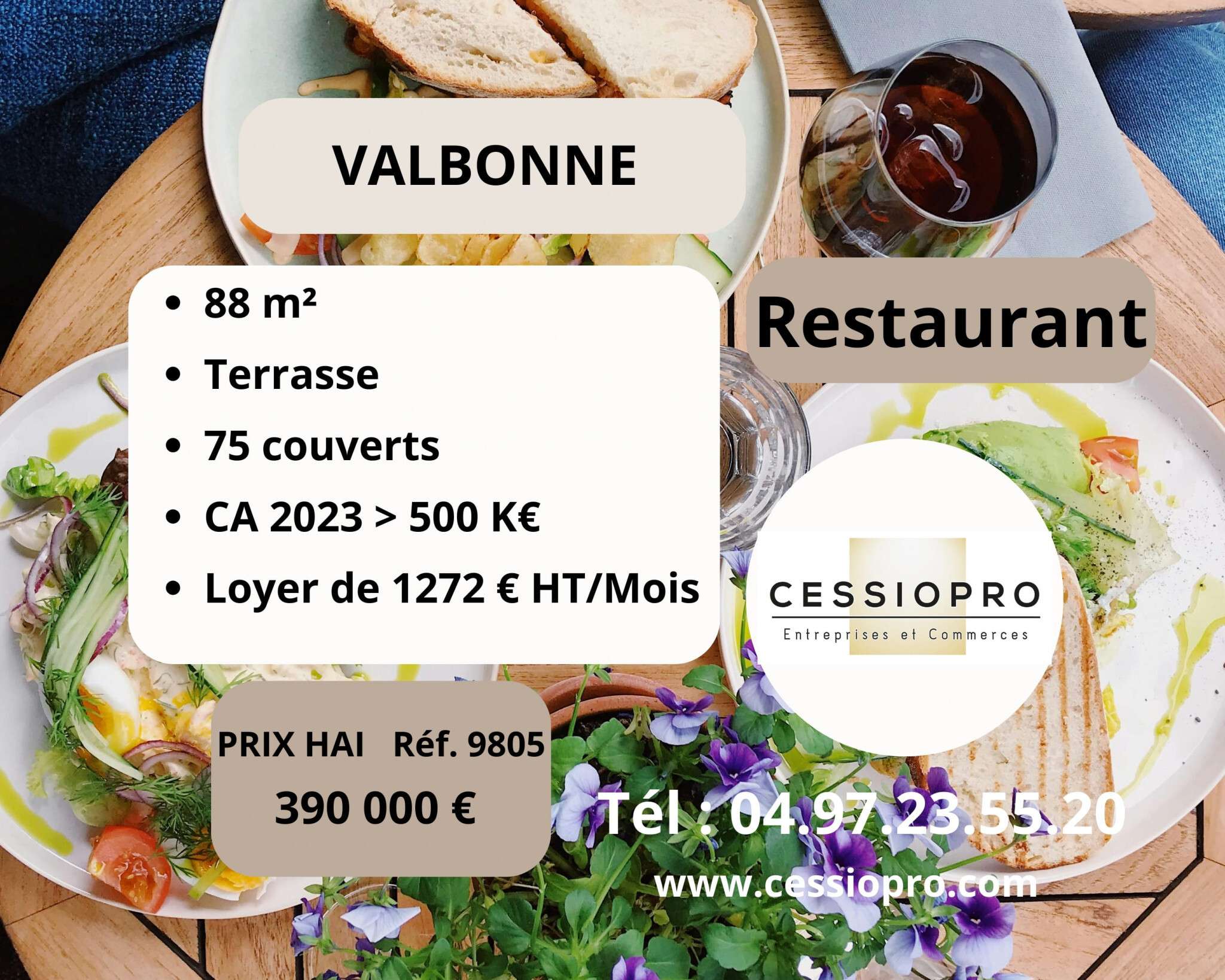 Vente restaurant tendance belle clientèle Valbonne