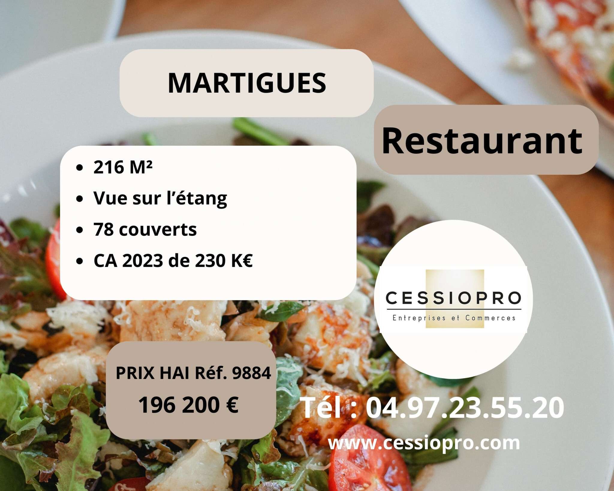 Vente restaurant vue sur l'etang Martigues centre