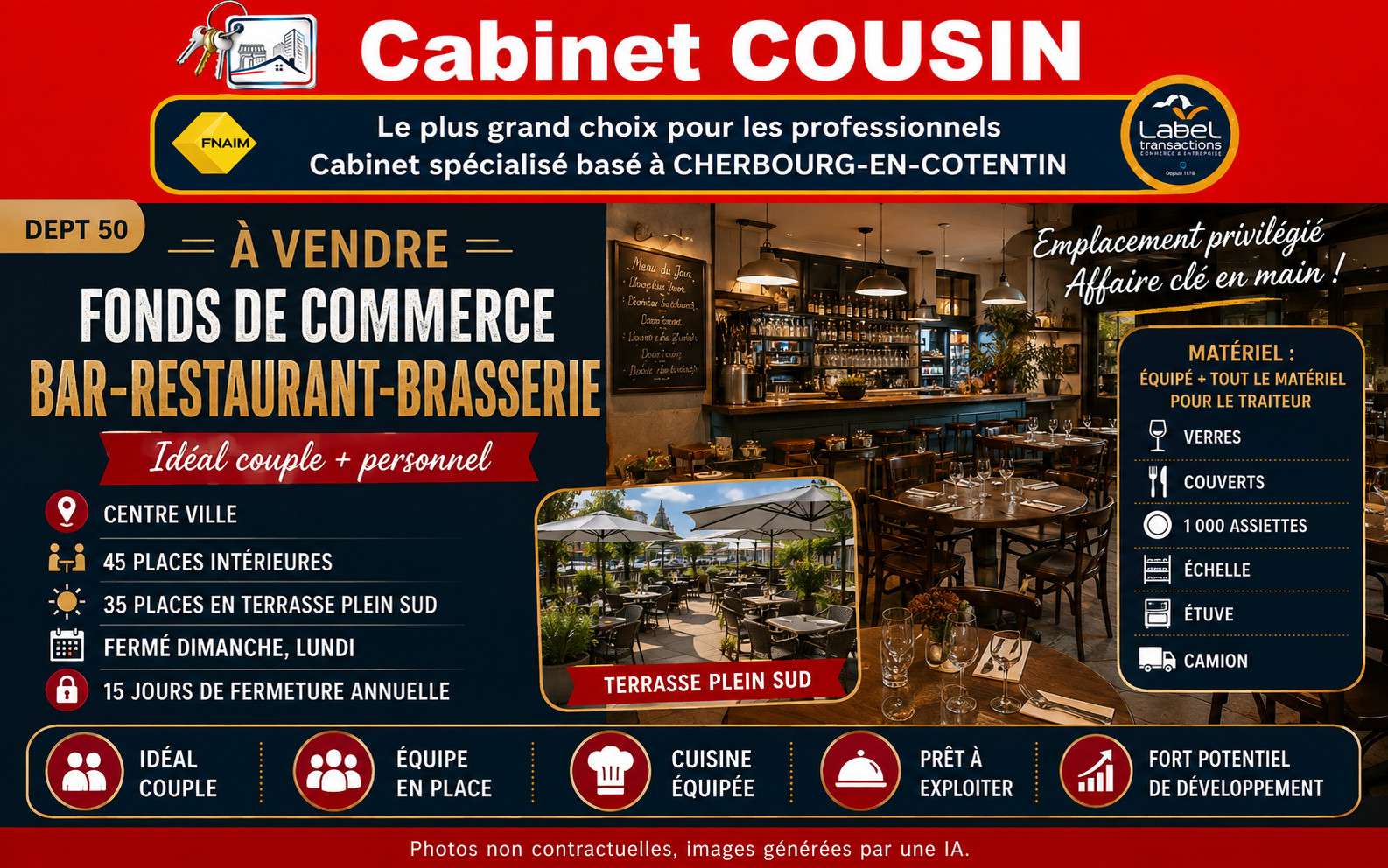 Vente bar brasserie restaurant à Cherbourg centre