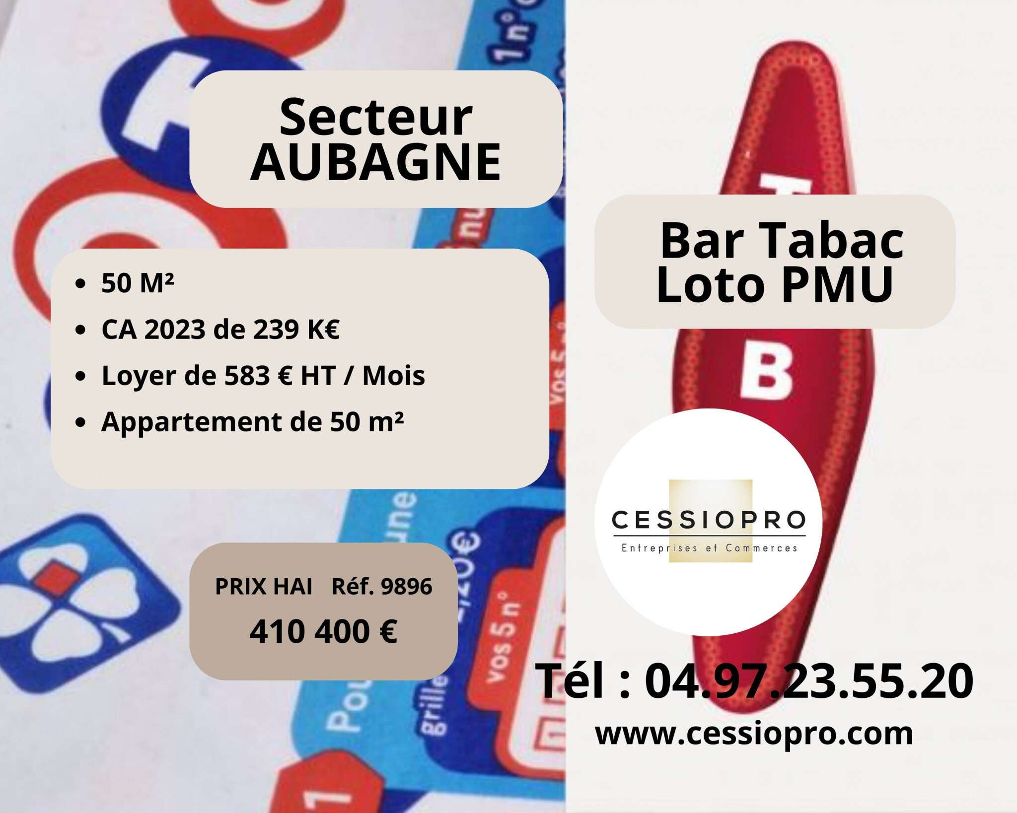 Vente bar Tabac PMU Loto licence IV à Aubagne