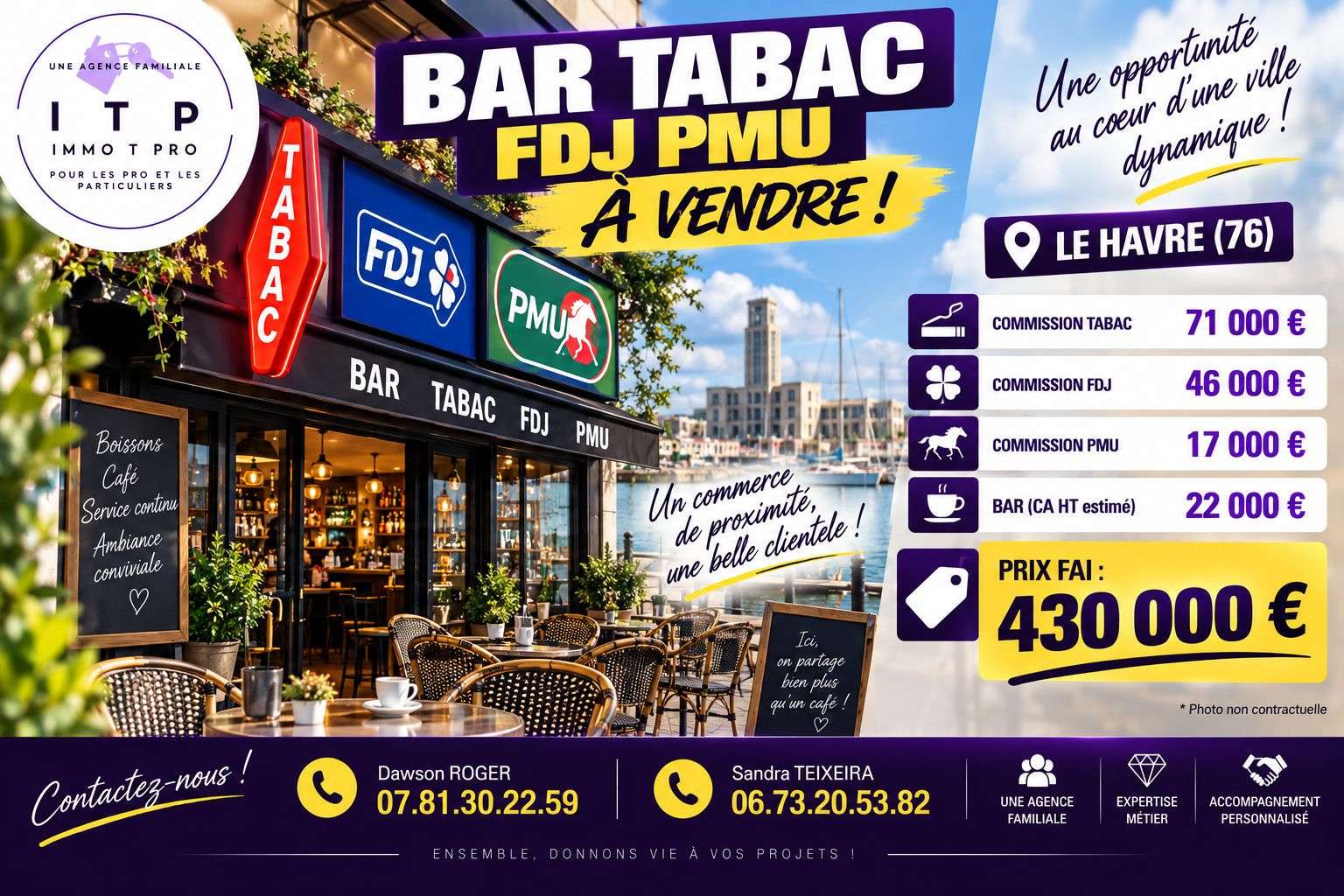 Vente bar tabac FDJ PMU en ccial ouvert du Havre