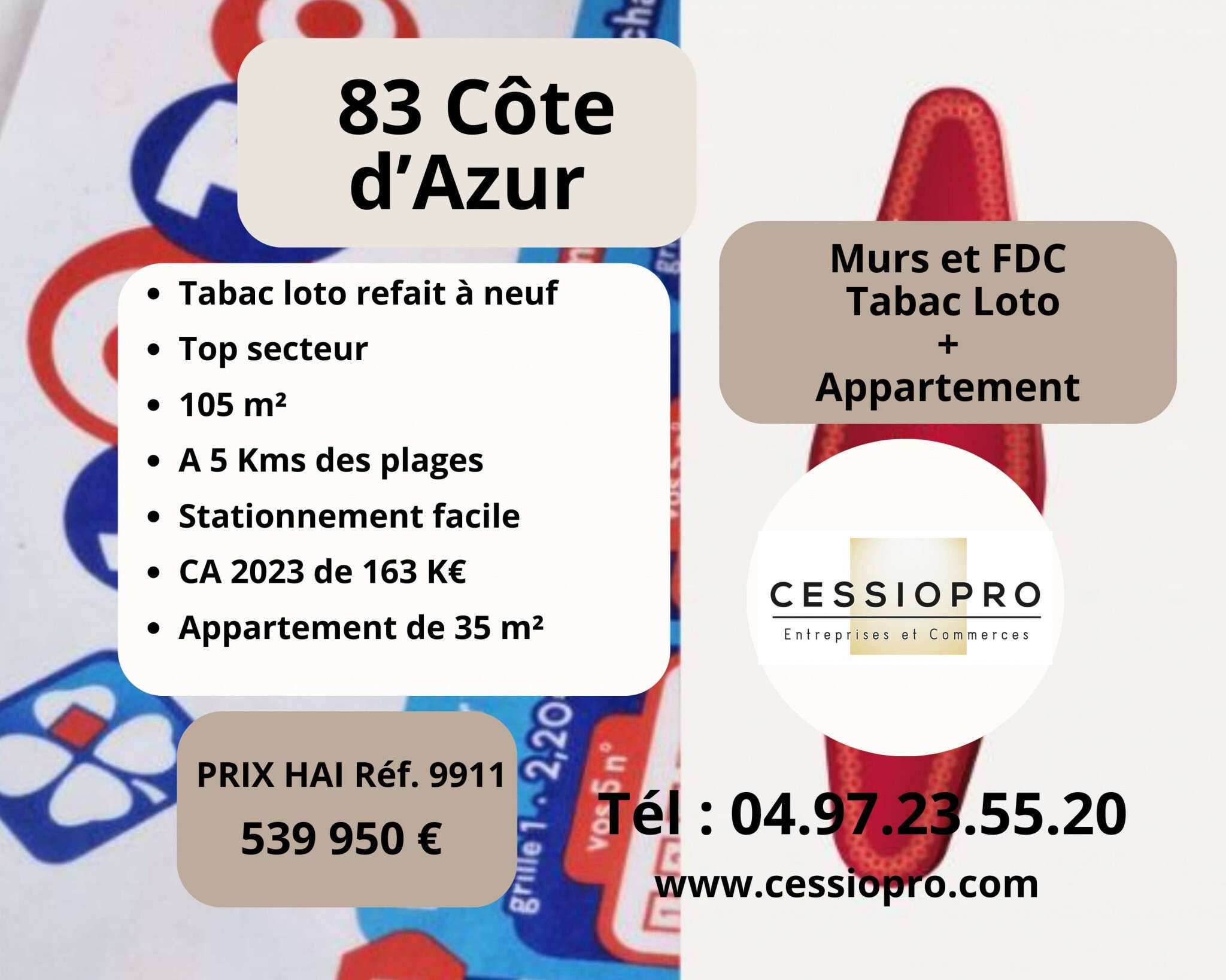 Vente tabac loto bimbeloteries + murs à Hyères