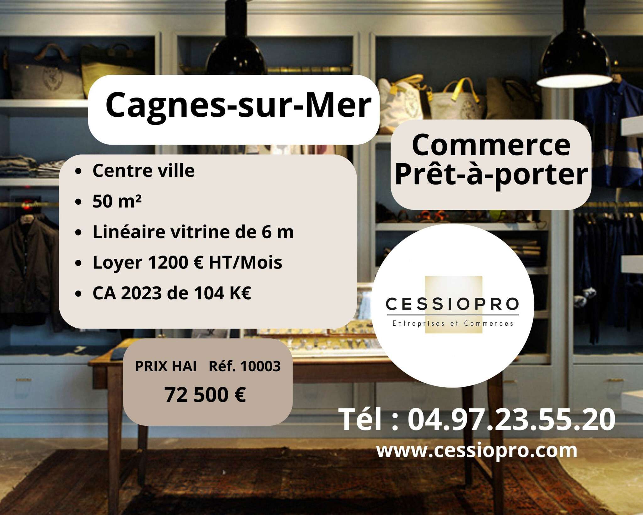 Vente commerce de prêt porter 50m² Cagnes sur Mer
