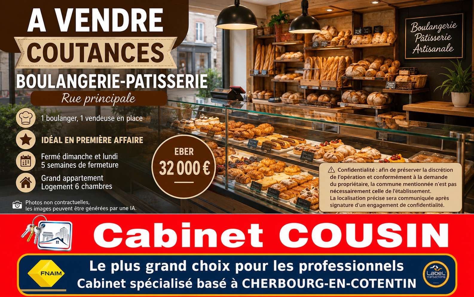 Vente boulangerie pât à Coutances rue principale