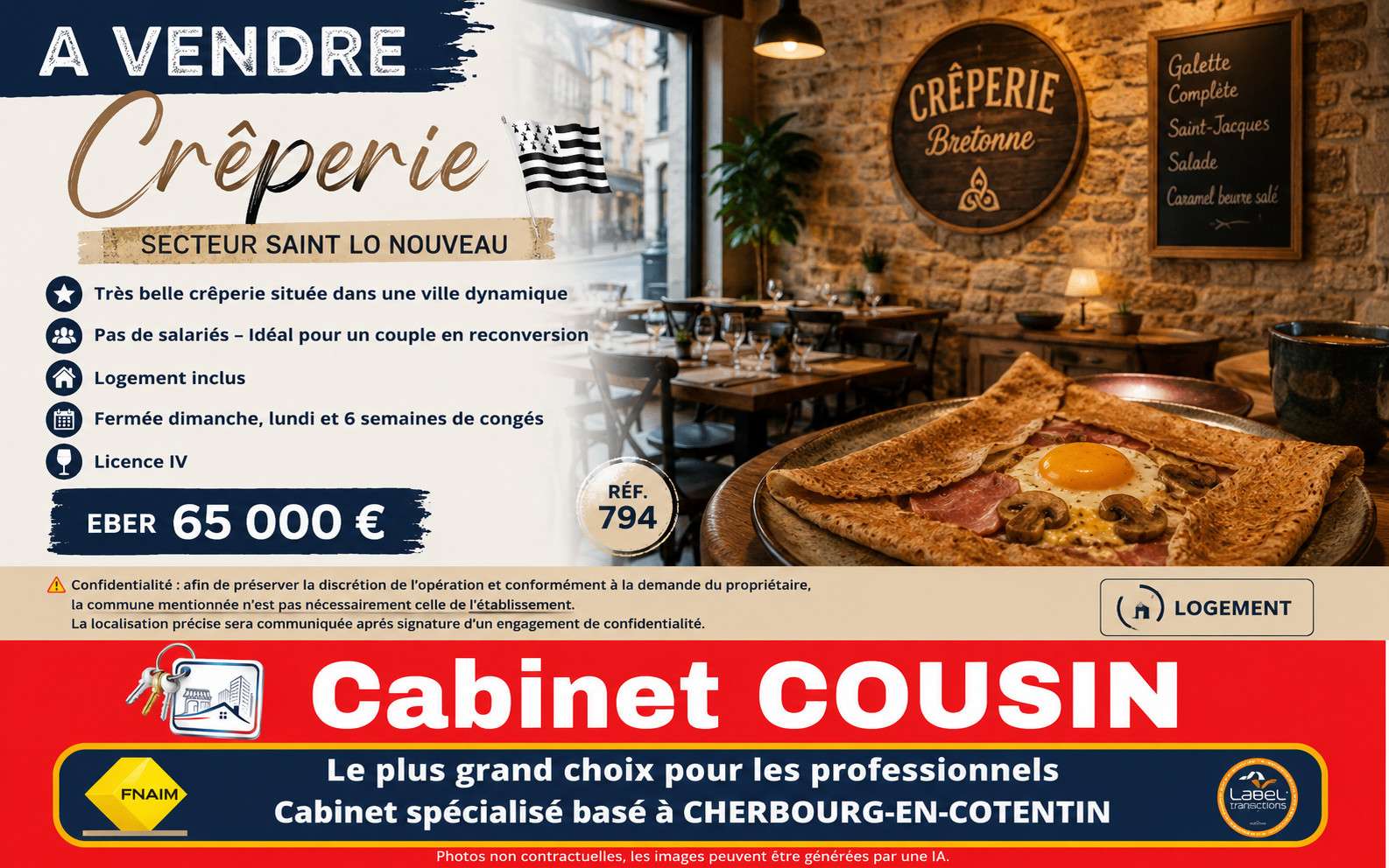 Vente crêperie log en ville dynamique de Saint Lo