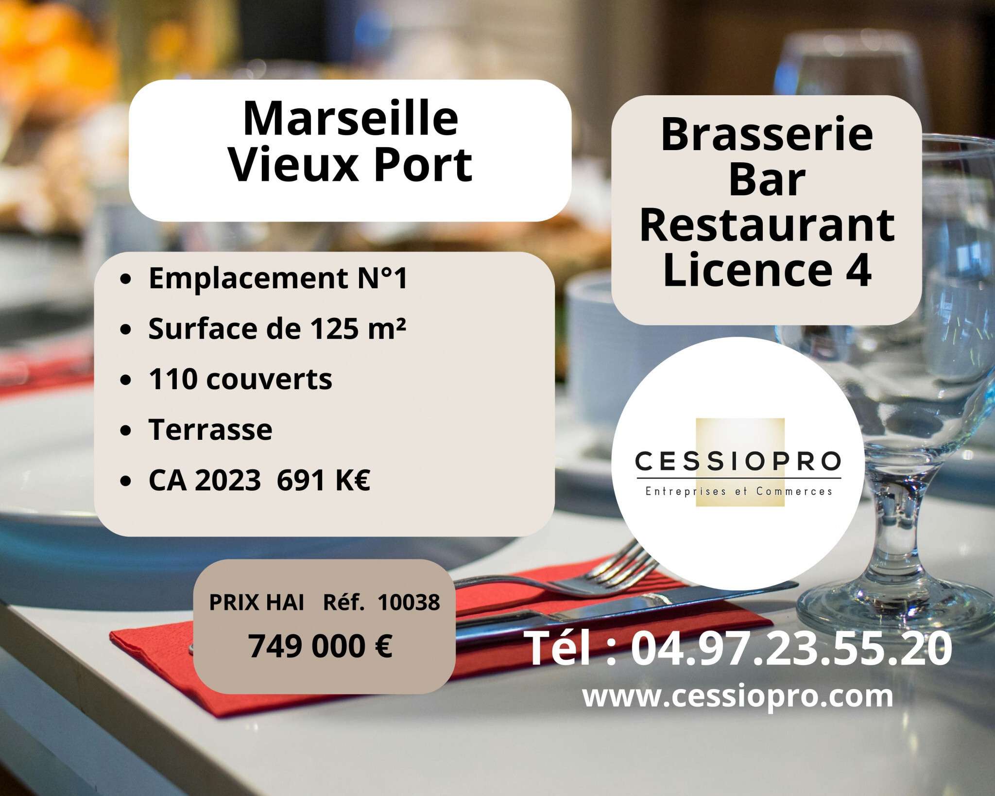 Vente brasserie bar restaurant licence 4 Marseille