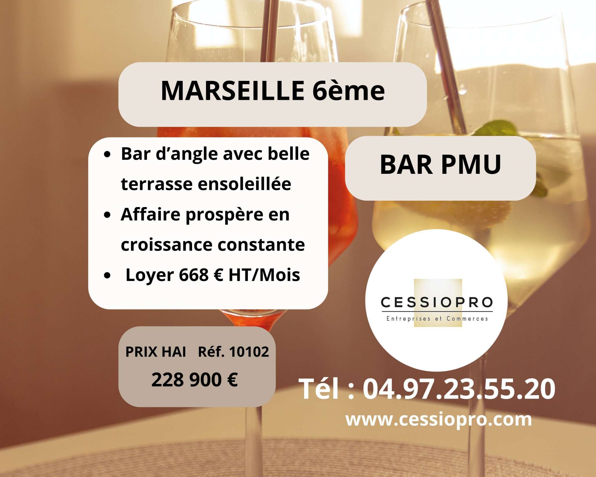 Vente bar PMU avec terrasse à Marseille 13006