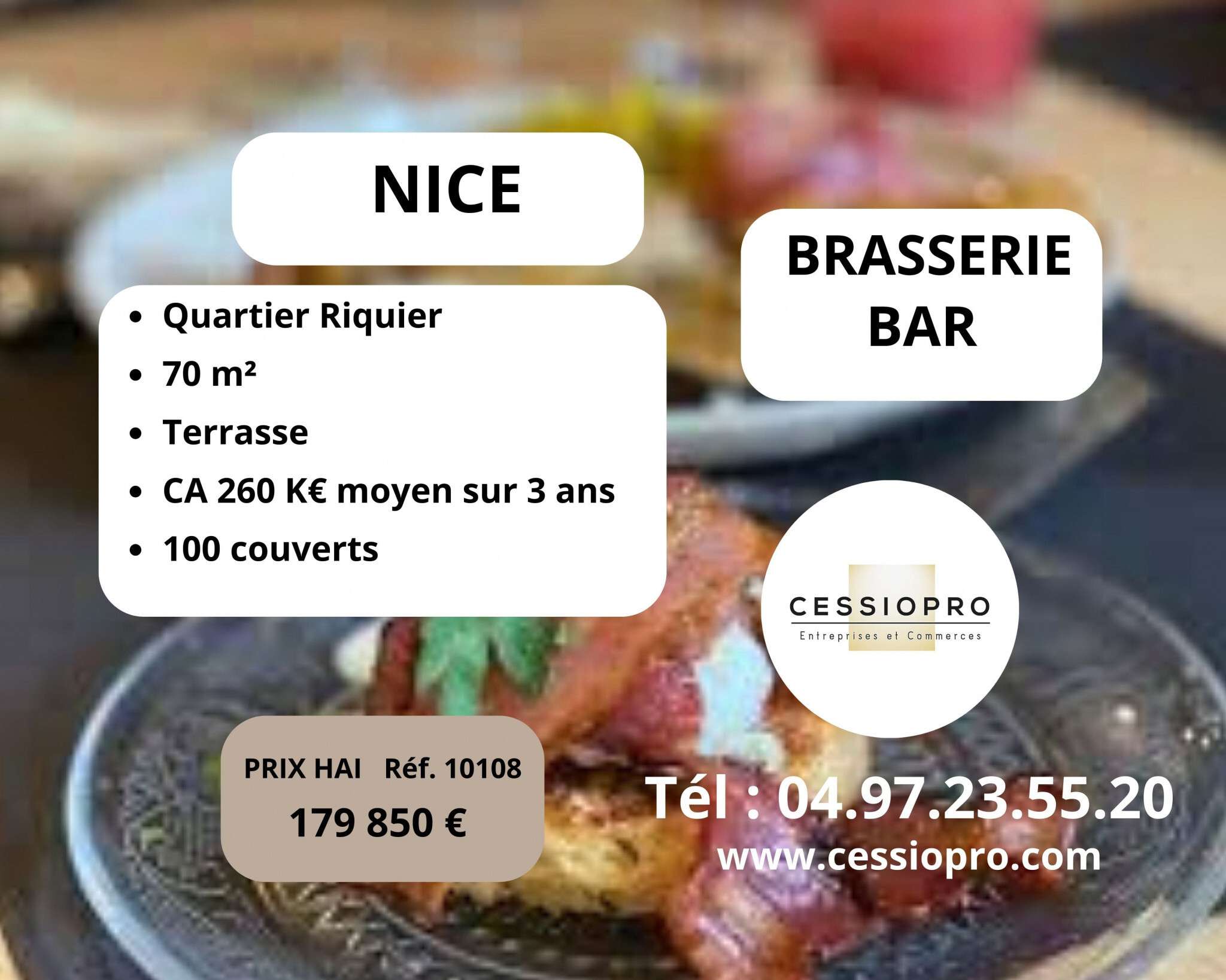 Vente Brasserie bar en angle quartier Riquier Nice