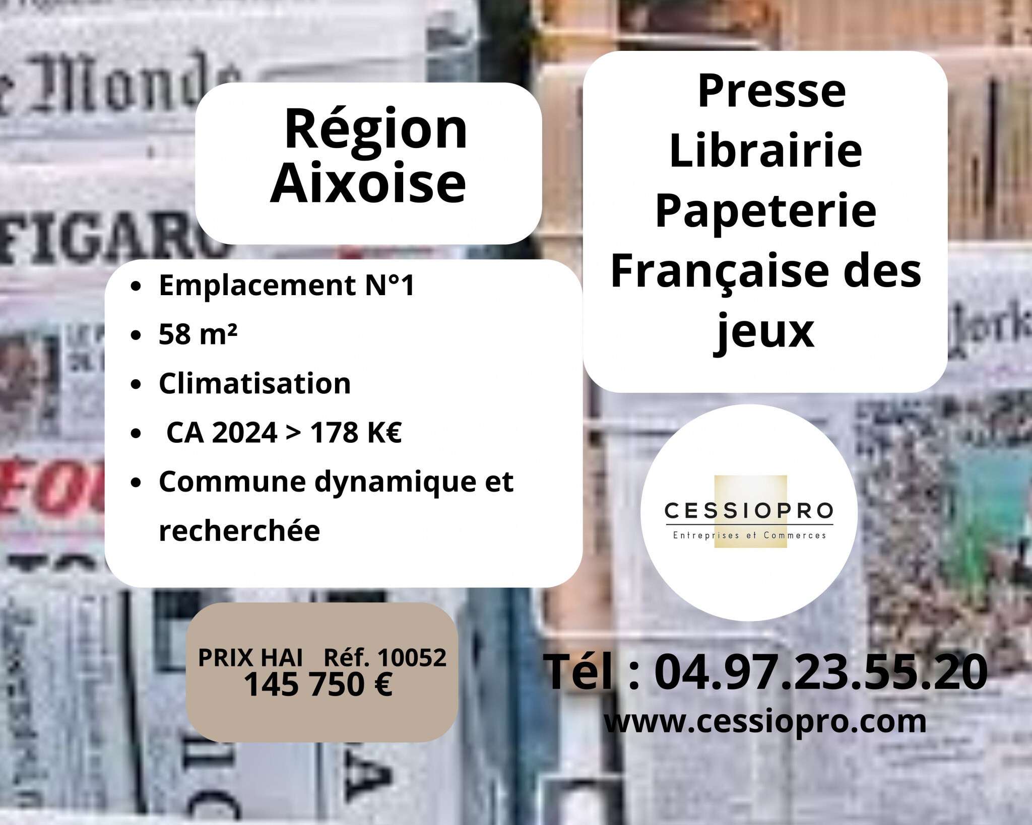 Cède FDC presse librairie papeterie FDJ Aix en Pce