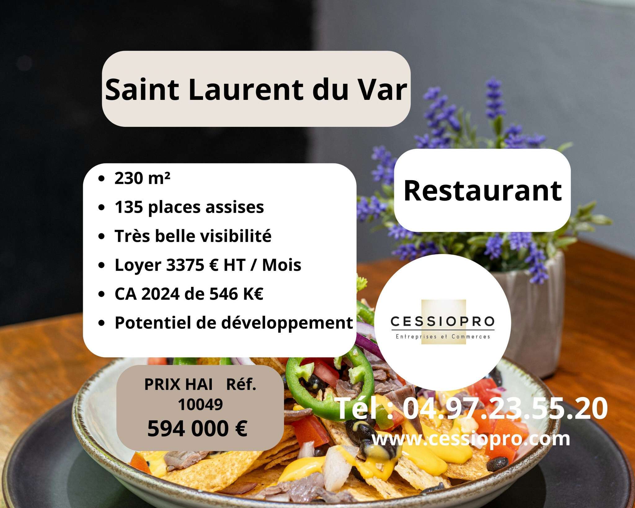 Vente restaurant 135 places à Saint Laurent du Var