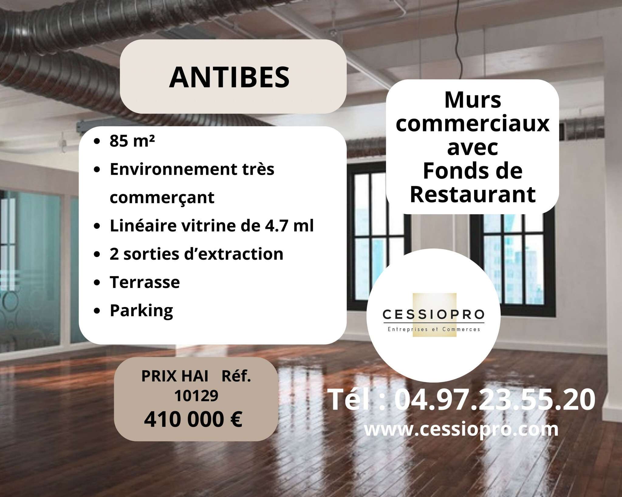 Vente murs de 85m² et fonds restaurant à Antibes