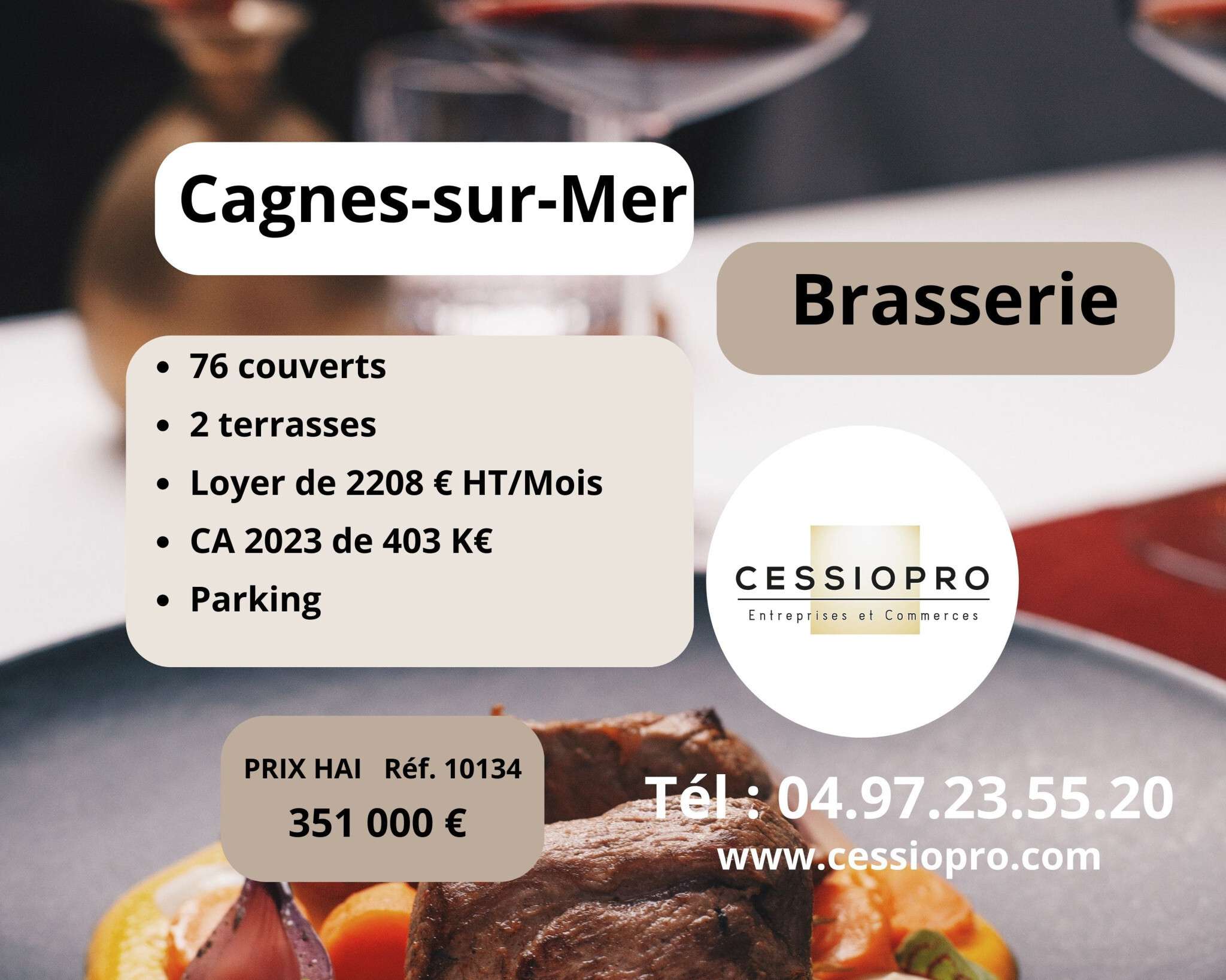 Vente brasserie 100m² + 2 terrasses Cagnes sur Mer