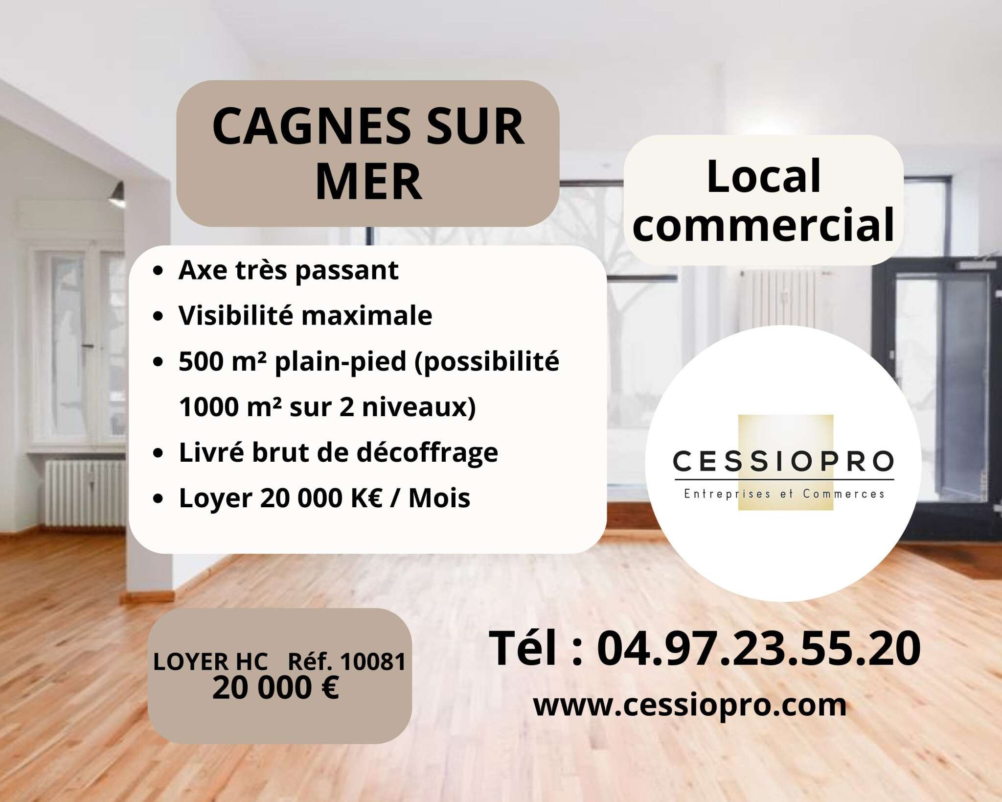 A louer local commercial 500/1000m² Cagnes sur Mer
