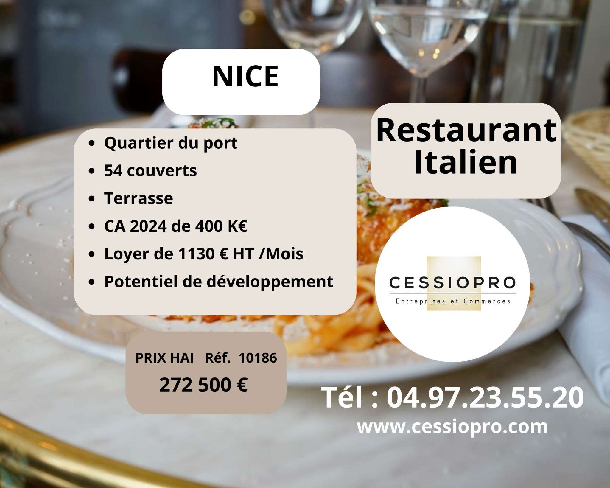 Charmant restaurant italien à vendre à Nice Port