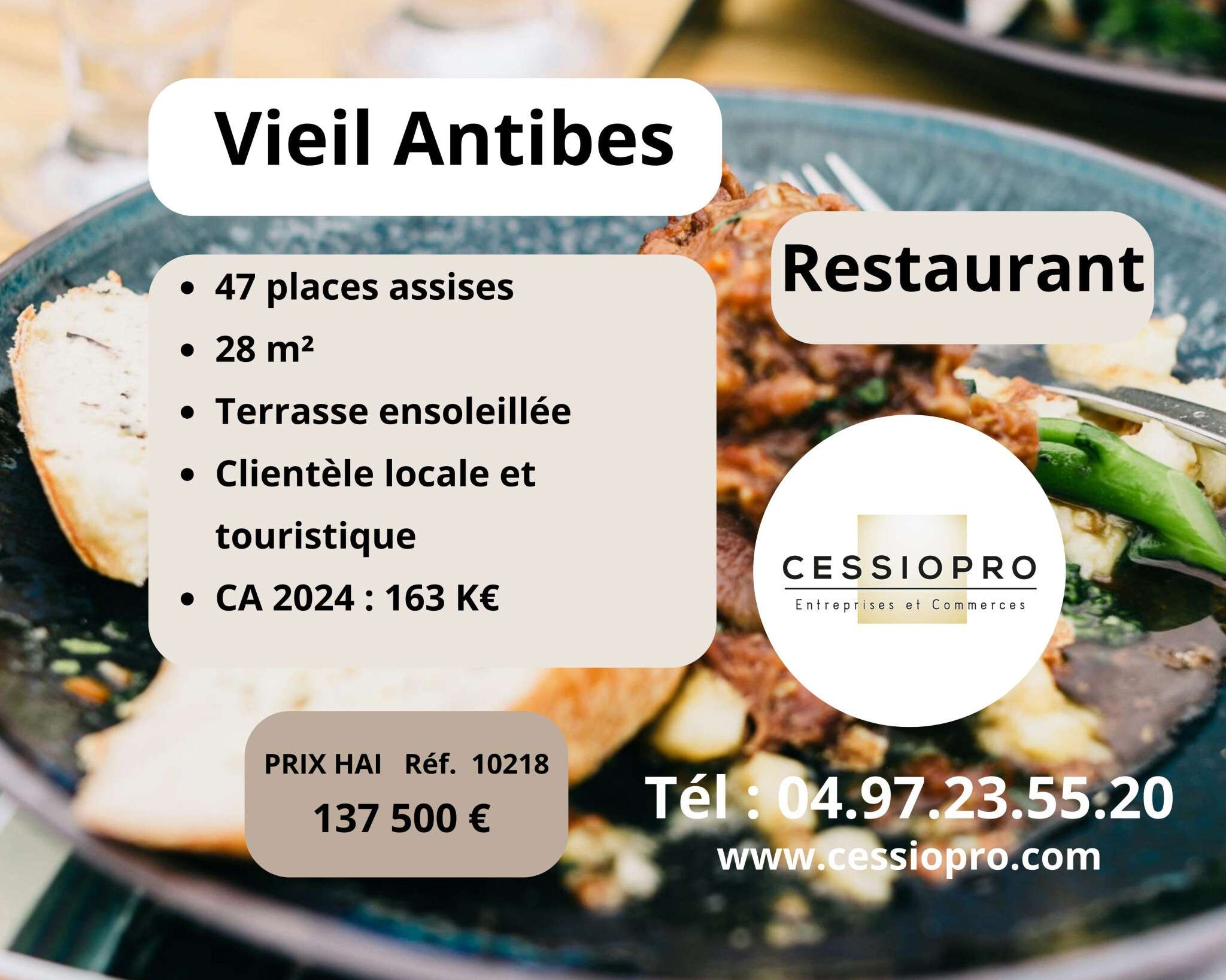 Cède restaurant terrasse ensoleillée Vieil Antibes