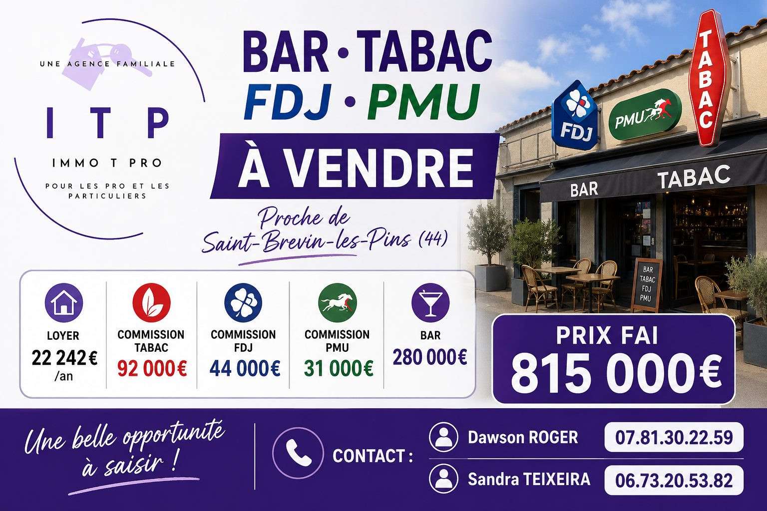 Vente bar tabac FDJ terrasse proche de Nantes