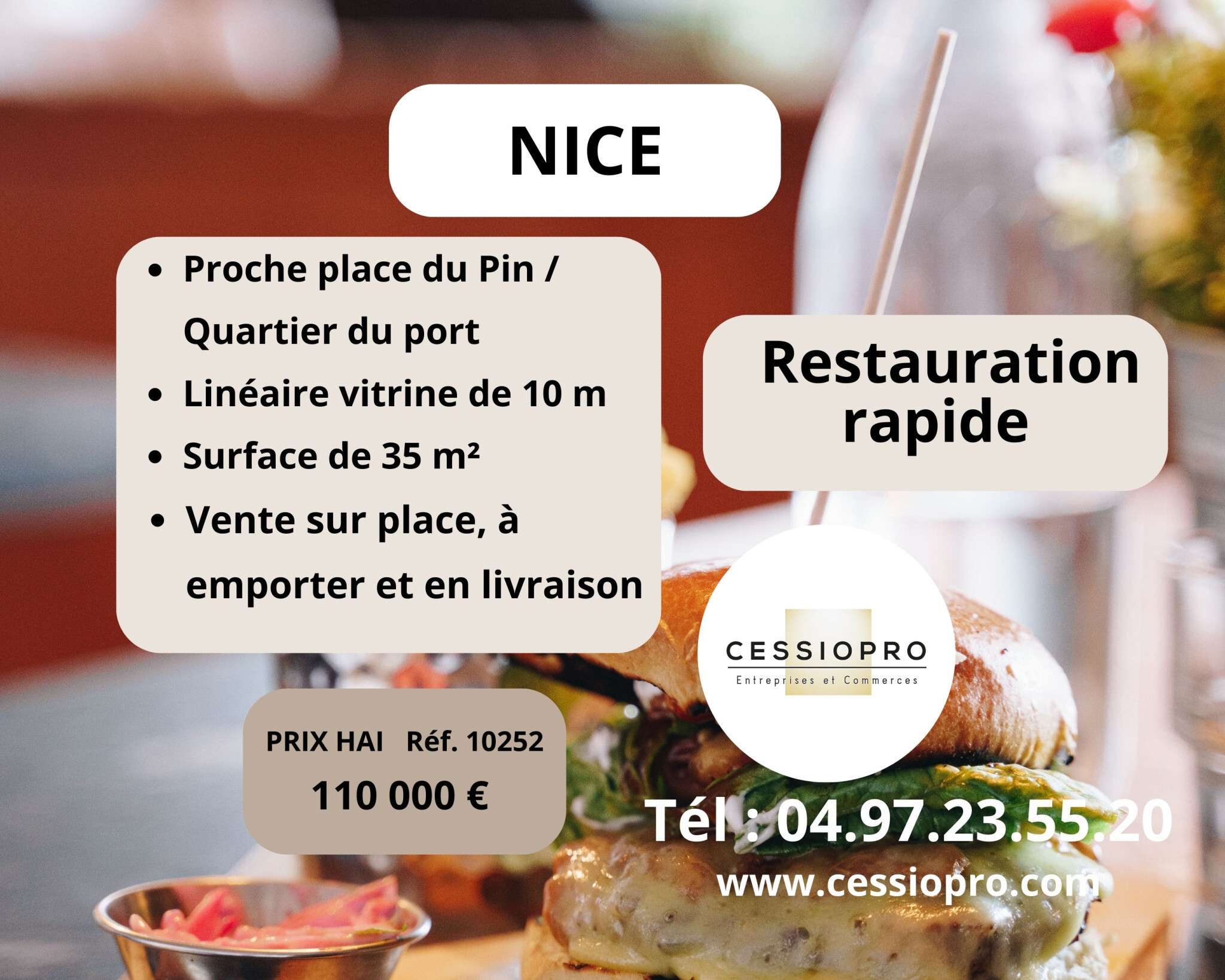 Vente restauration rapide à Nice quartier du port