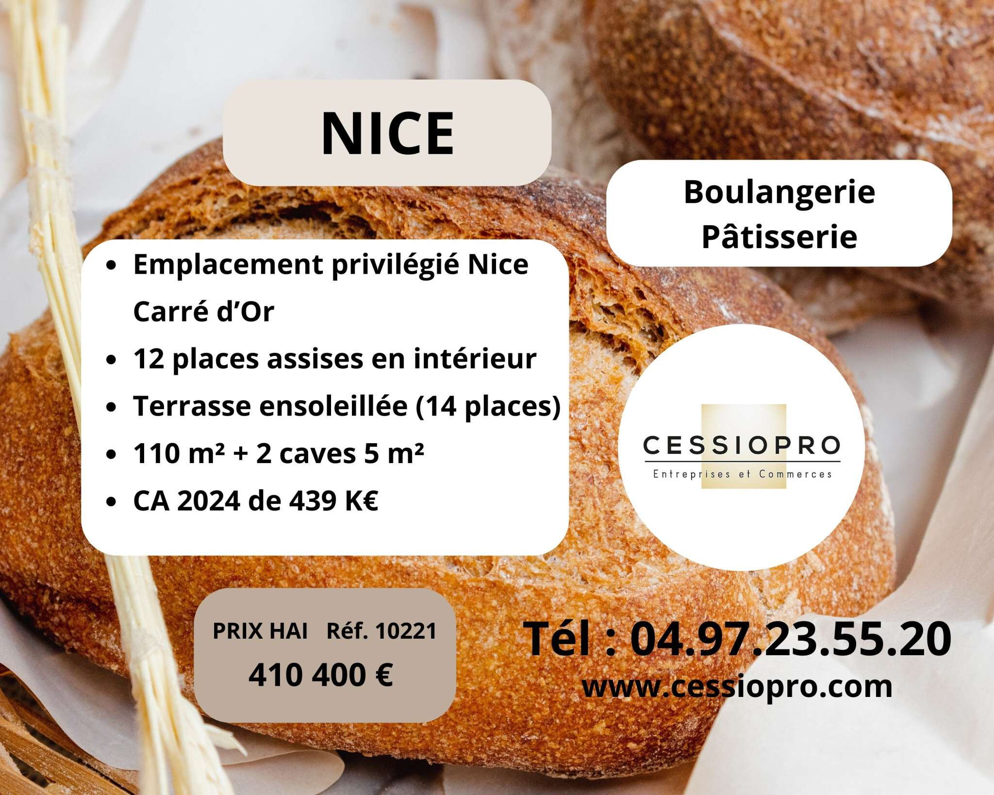 Vente boulangerie-pâtisserie empl privilégié Nice