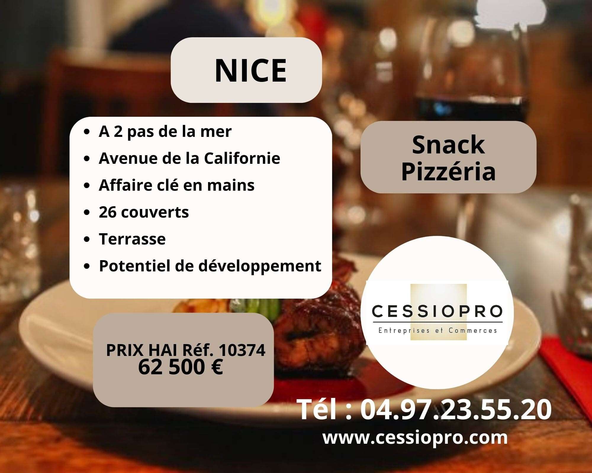 Vente snack-pizzeria prox mer à Nice Californie