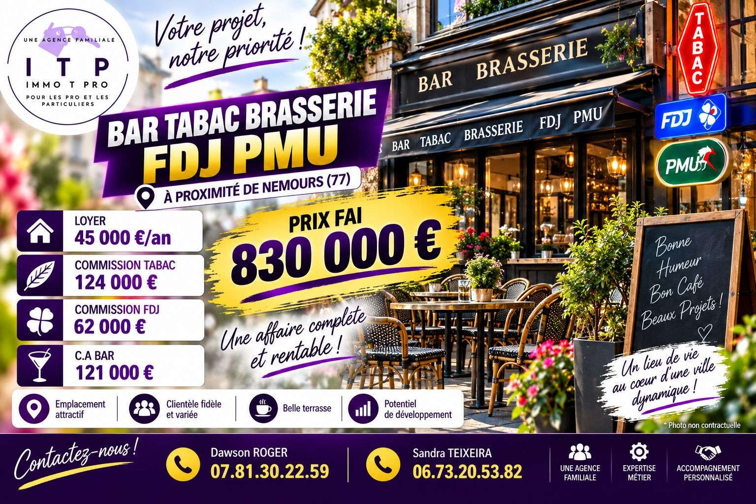 Vente murs et fonds bar tabac brasserie à Nemours
