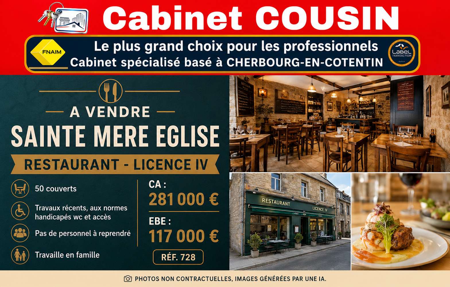 Vente restaurant licence IV Sainte Mère Eglise