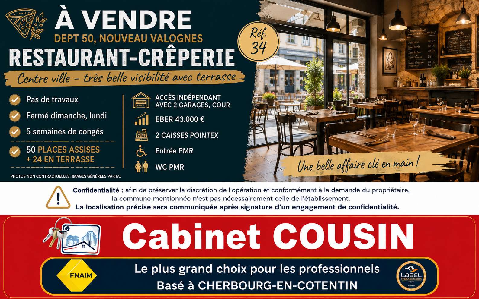 Vente restaurant crêperie empl N°1 à Valognes 