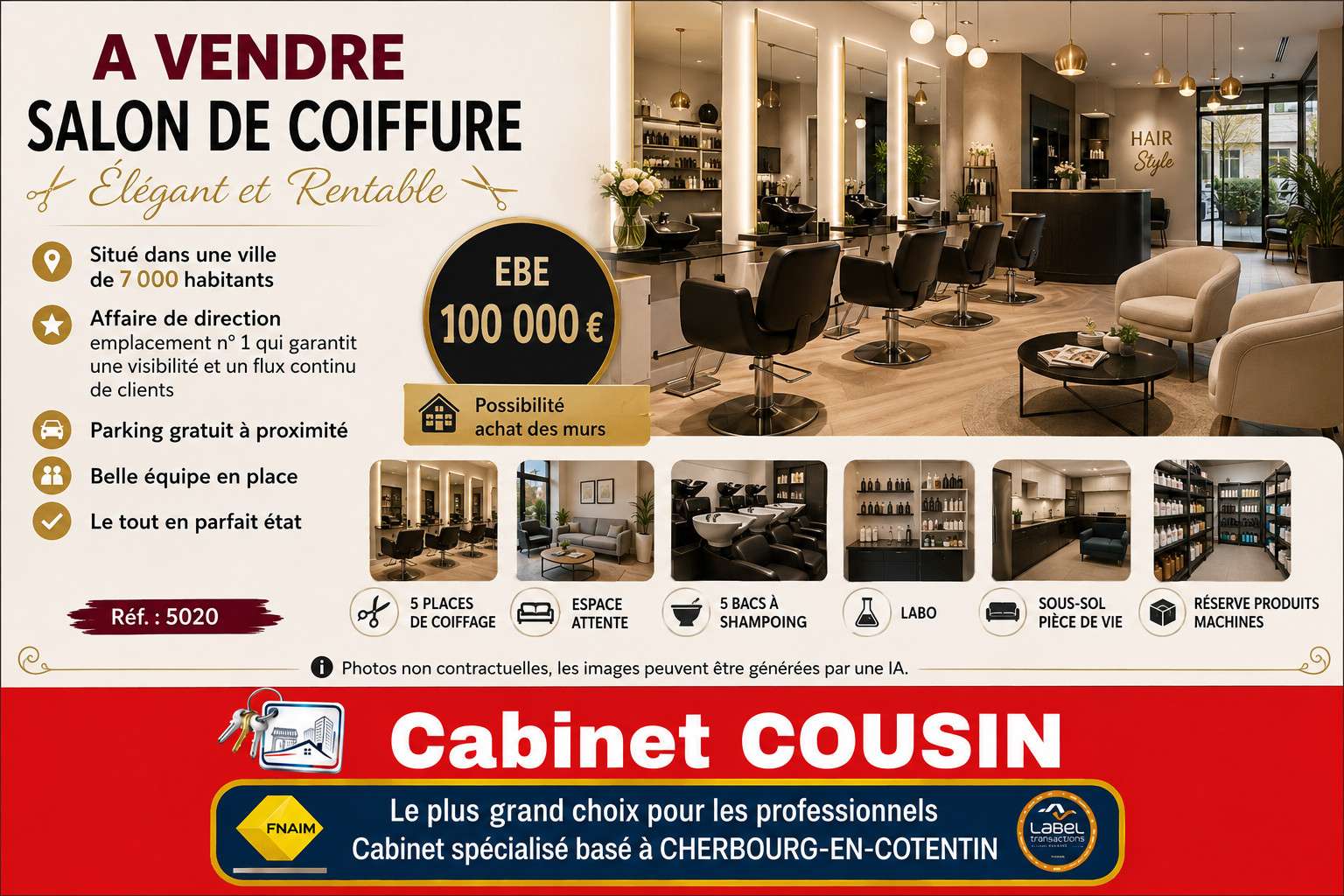 Vente salon de coiffure rentable empl N°1 Valognes