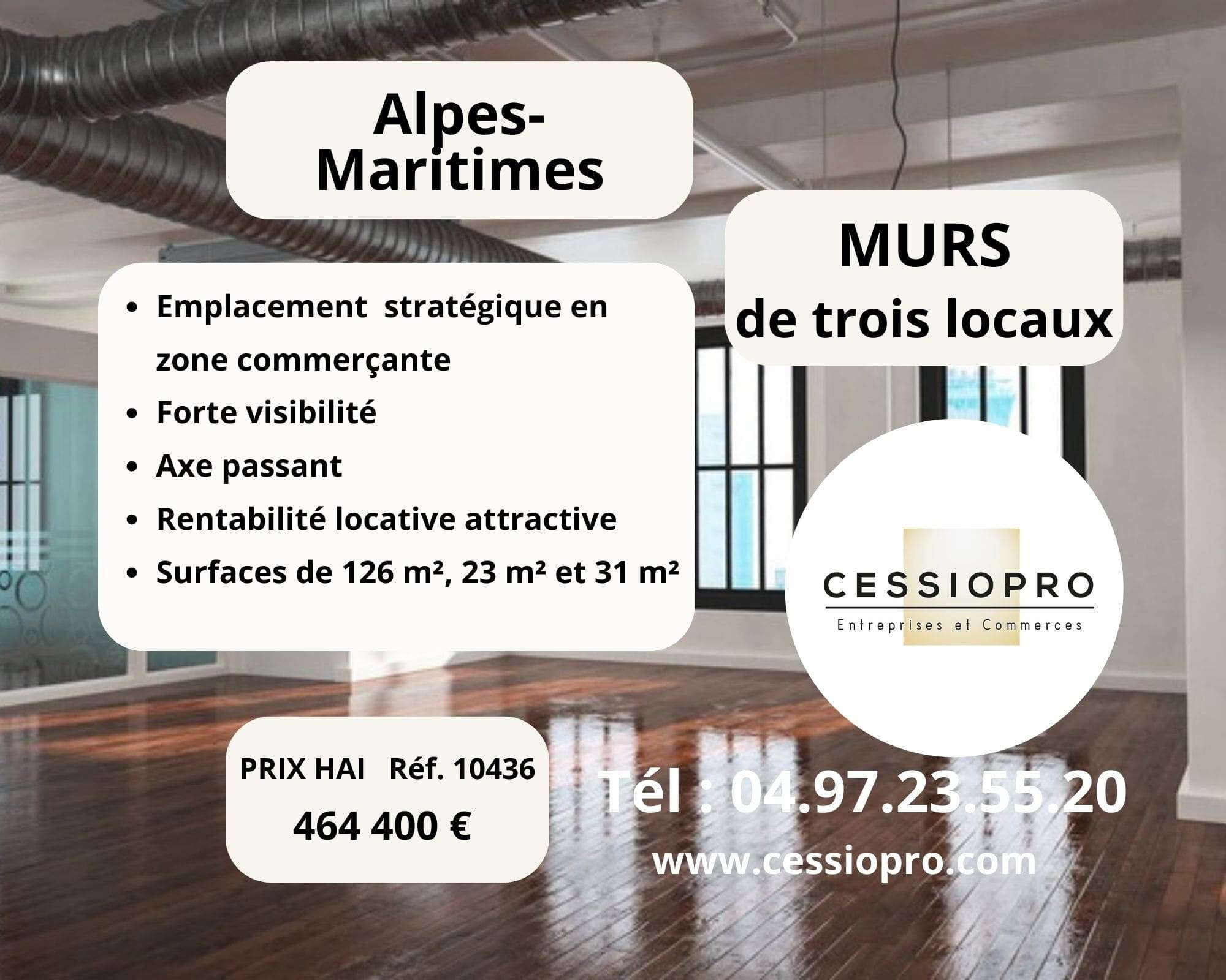 Vente murs de 3 locaux dans les Alpes-Maritimes