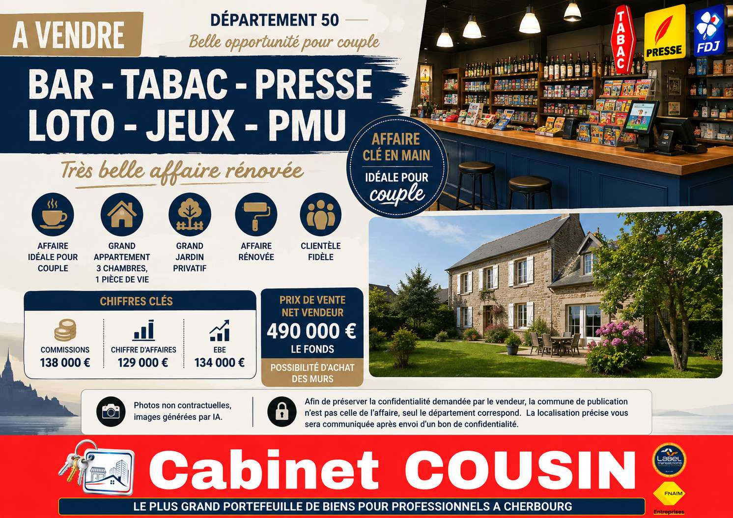 Vente bar tabac loto presse PMU à Cherbourg
