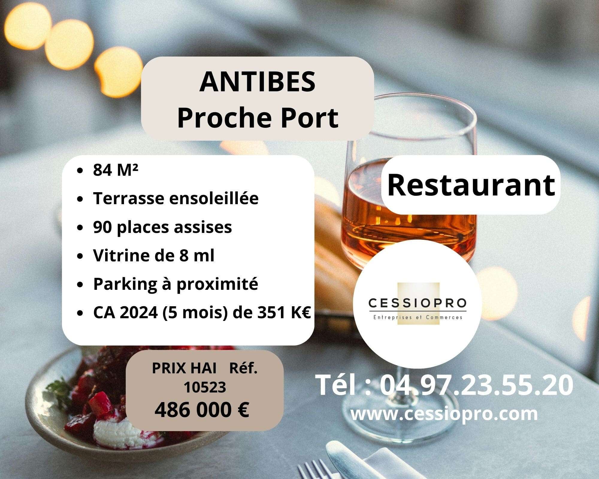 Vente restaurant terrasse proche du port Antibes