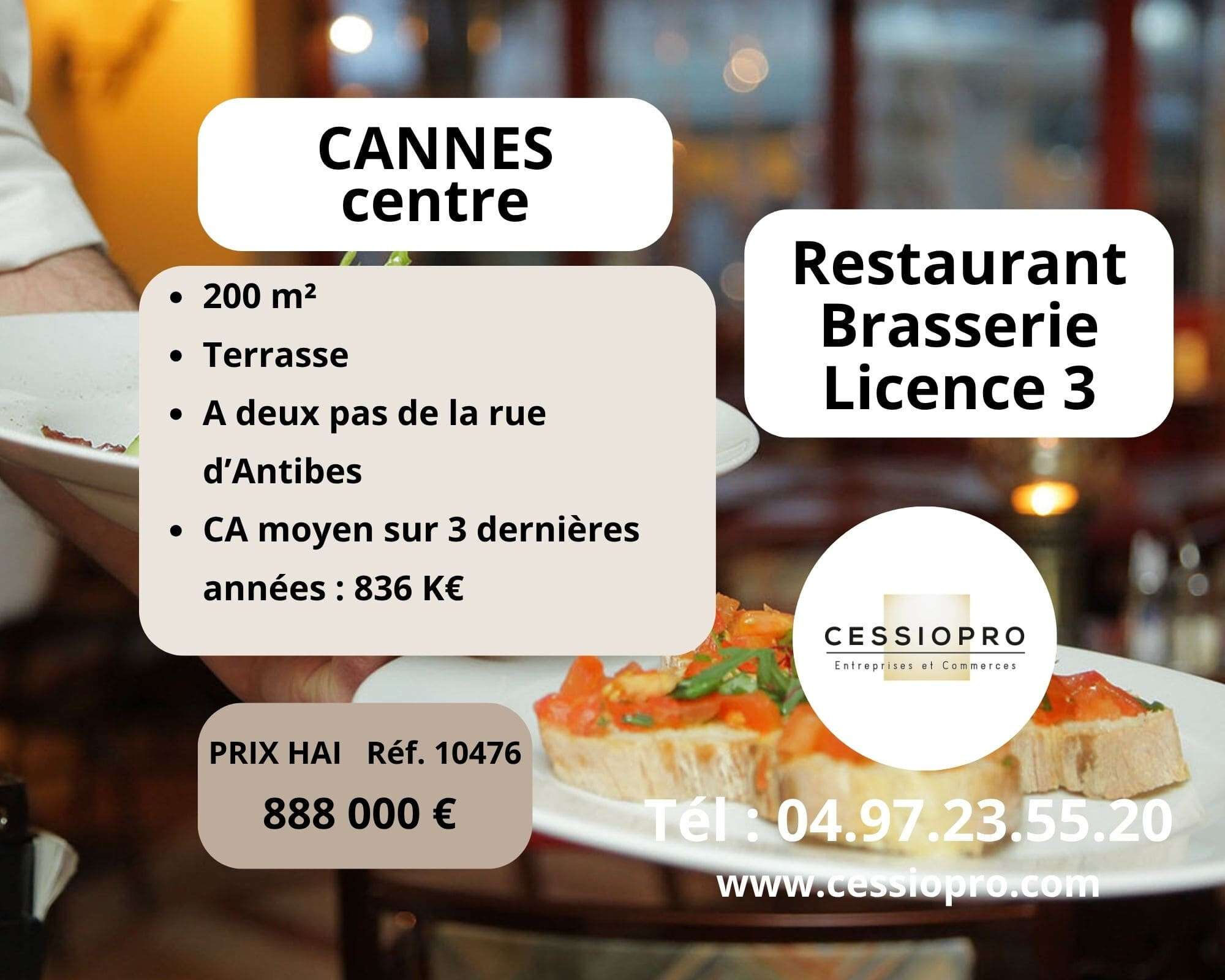 Vente restaurant brasserie 130 places lic 3 Cannes