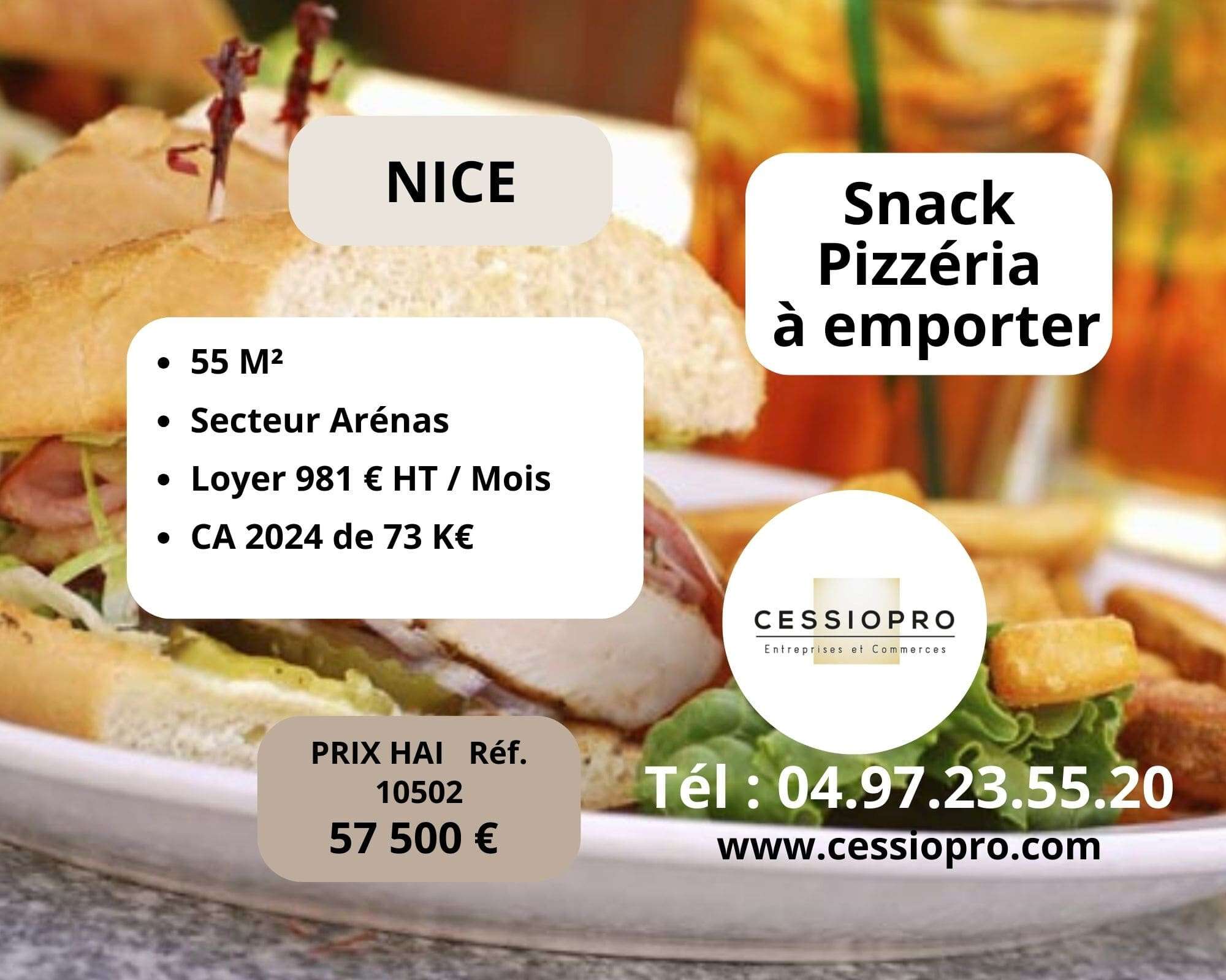 Vente snack pizzeria à emporter à Nice prox Arénas