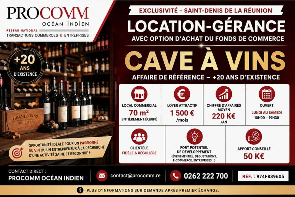 Location gérance cave à vins St Denis la Réunion