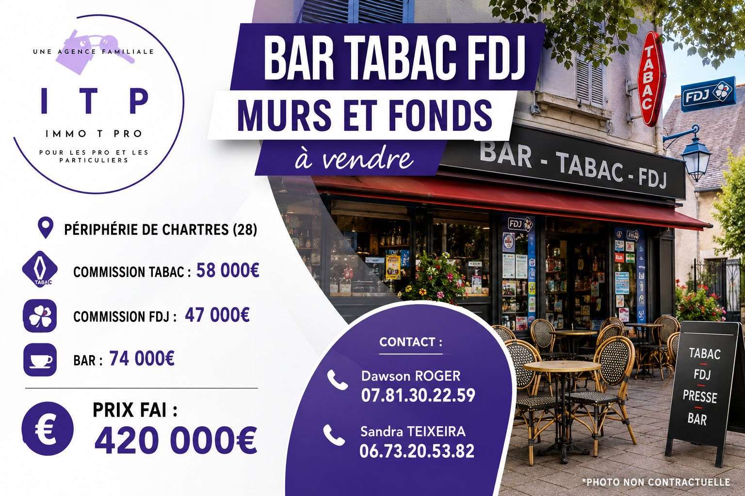 Vente murs et fonds bar Tabac FDJ à Beauvilliers