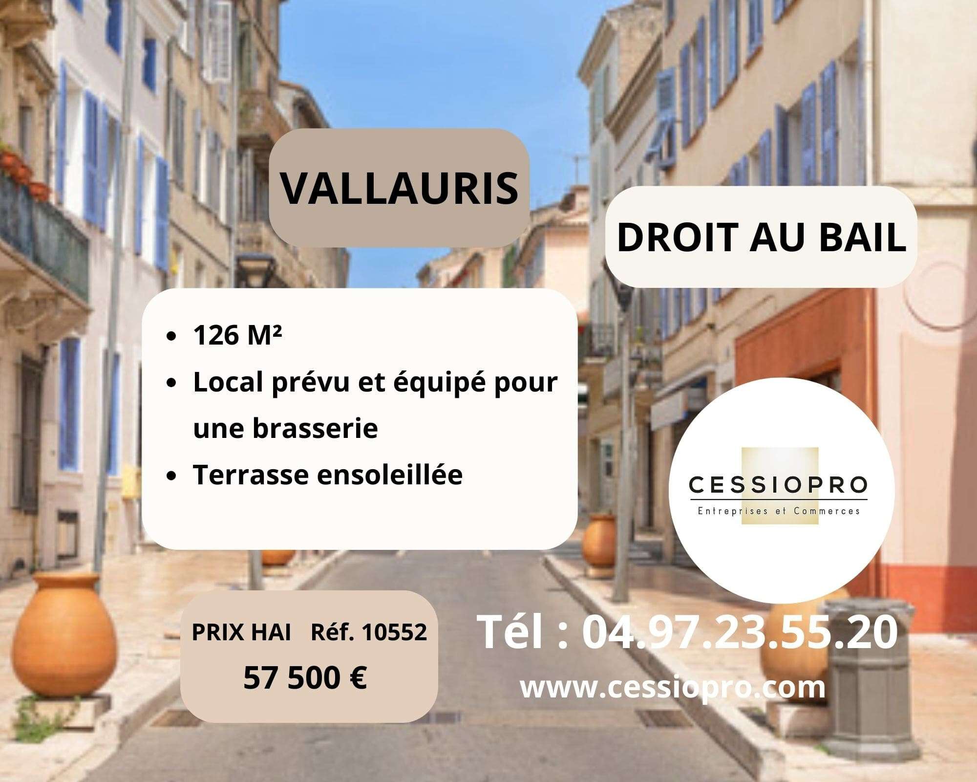 Droit au bail local terrasse ensoleillée Vallauris
