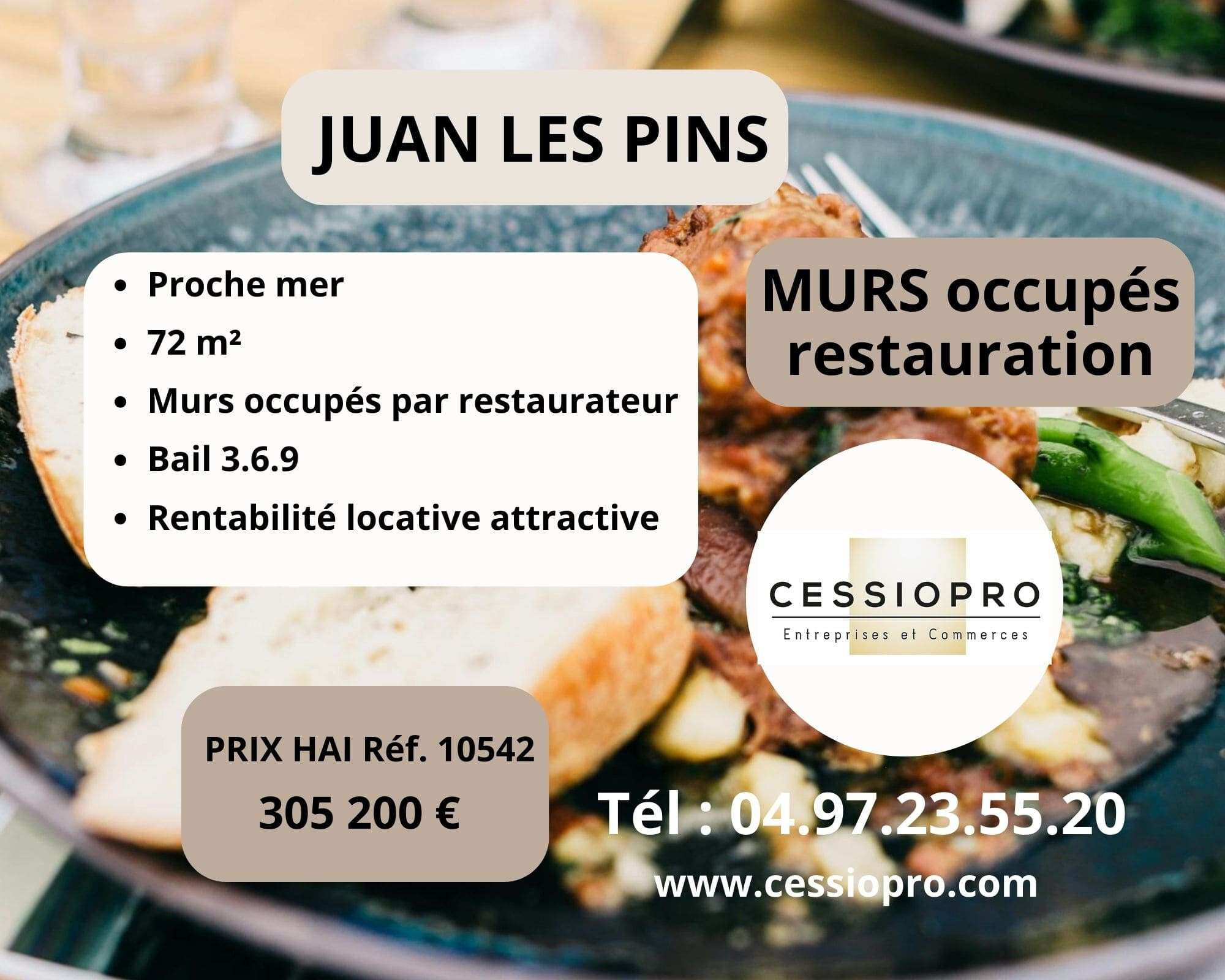 AV murs commerciaux occupés 72m² Juan les Pins