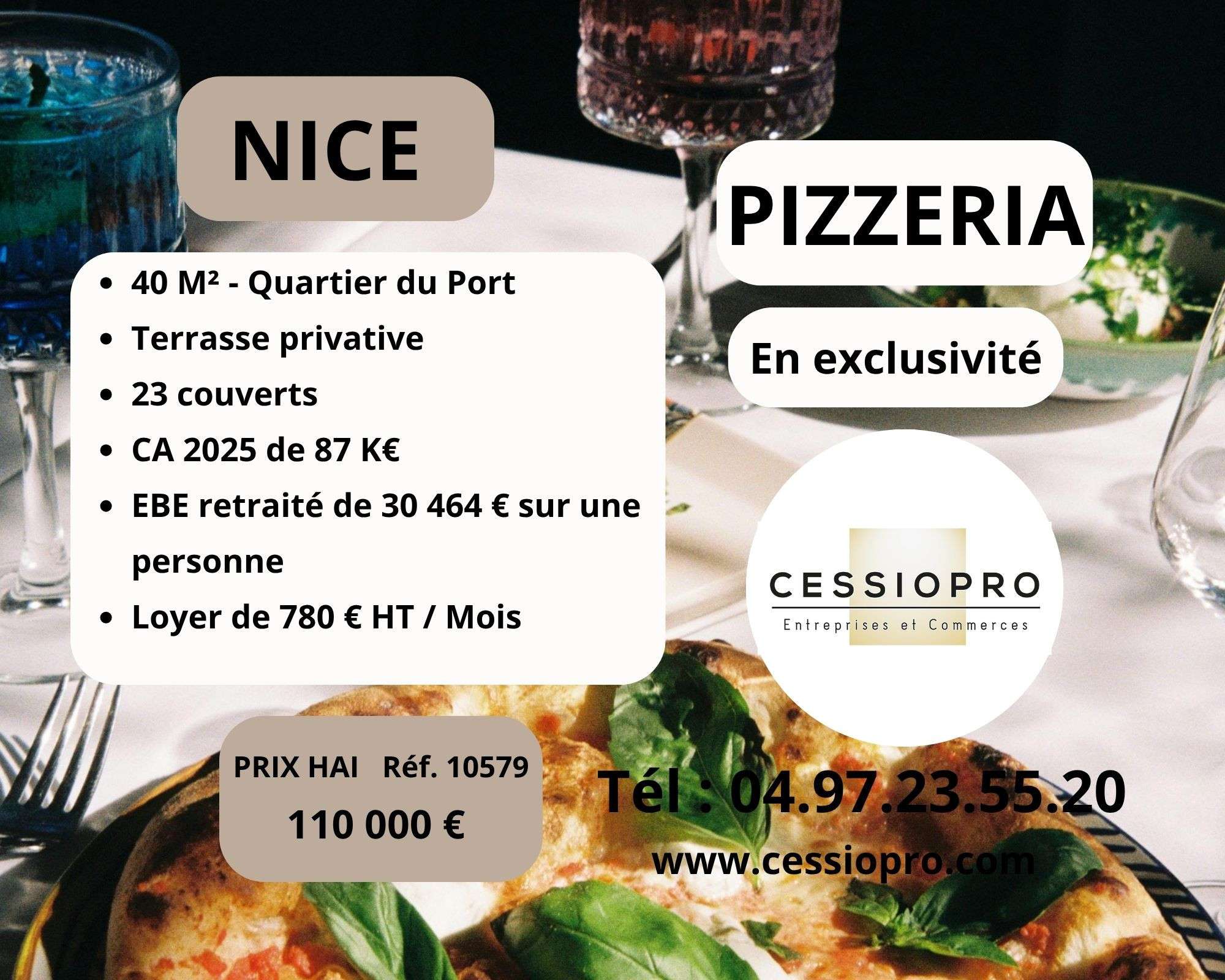 Exclu pizzeria avec terrasse privative à Nice Port