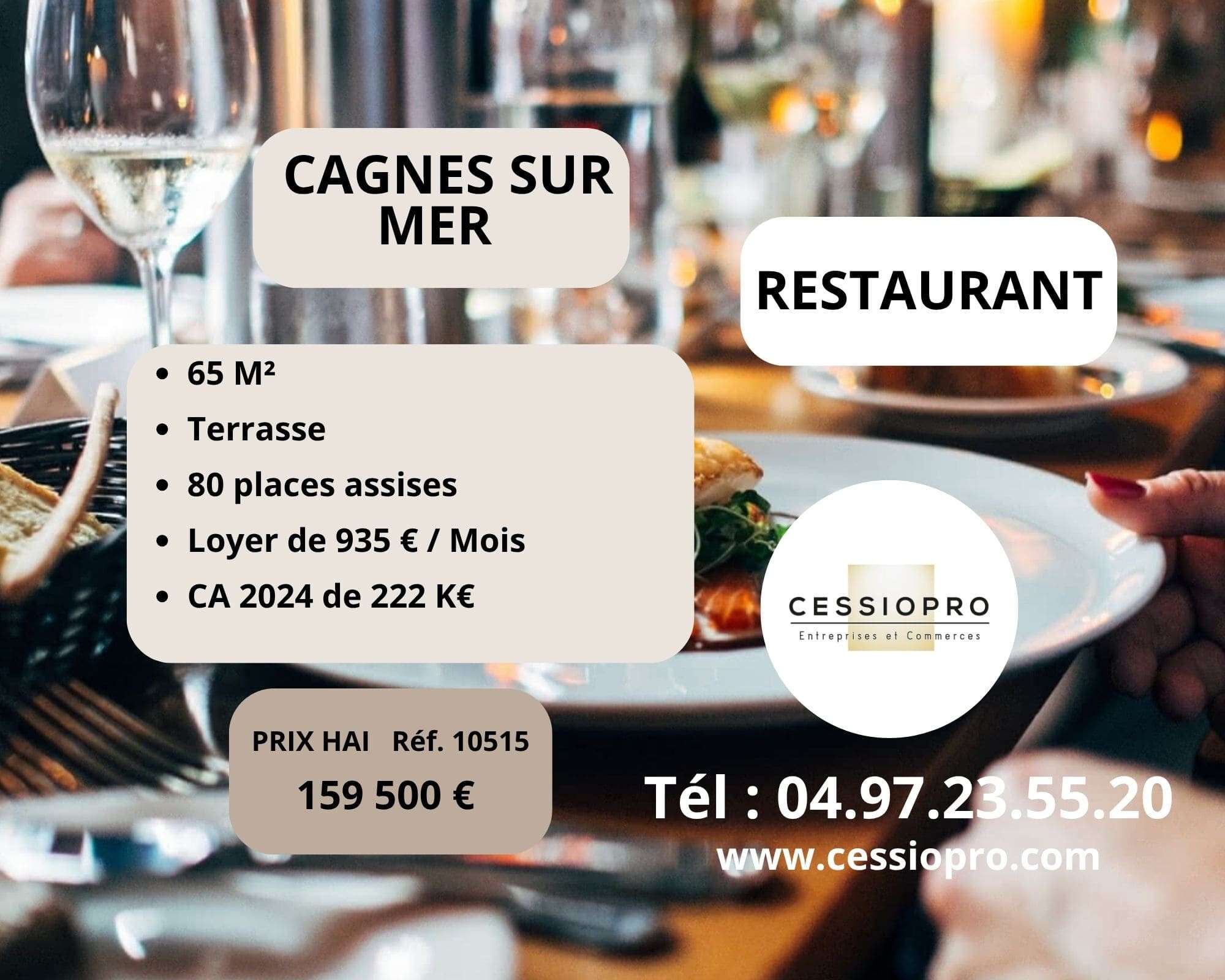 Vente restaurant tradi 80 places assises à Cagnes