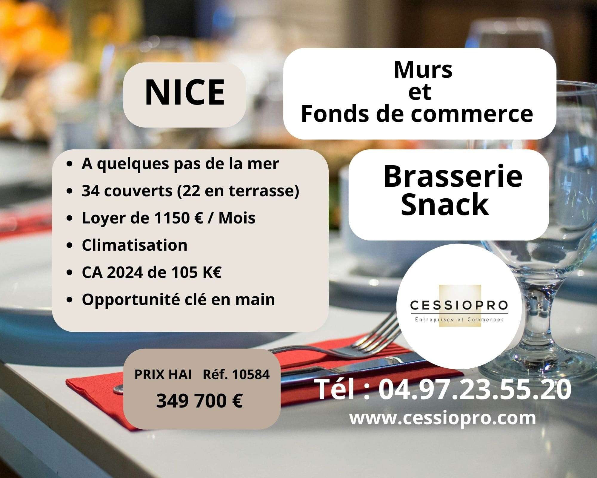 Vente murs et fonds brasserie snack à Nice