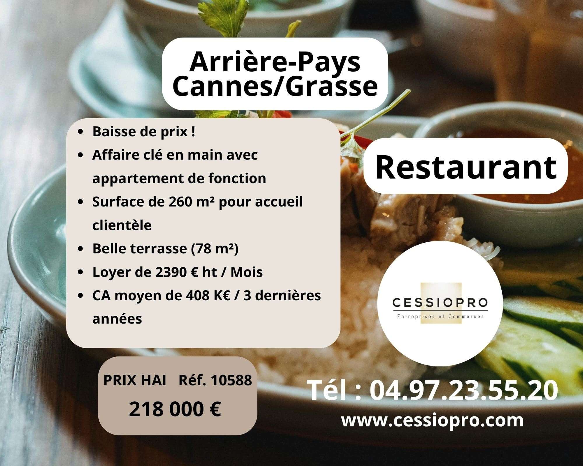 Vente restaurant réputé arrière-pays Cannes/Grasse