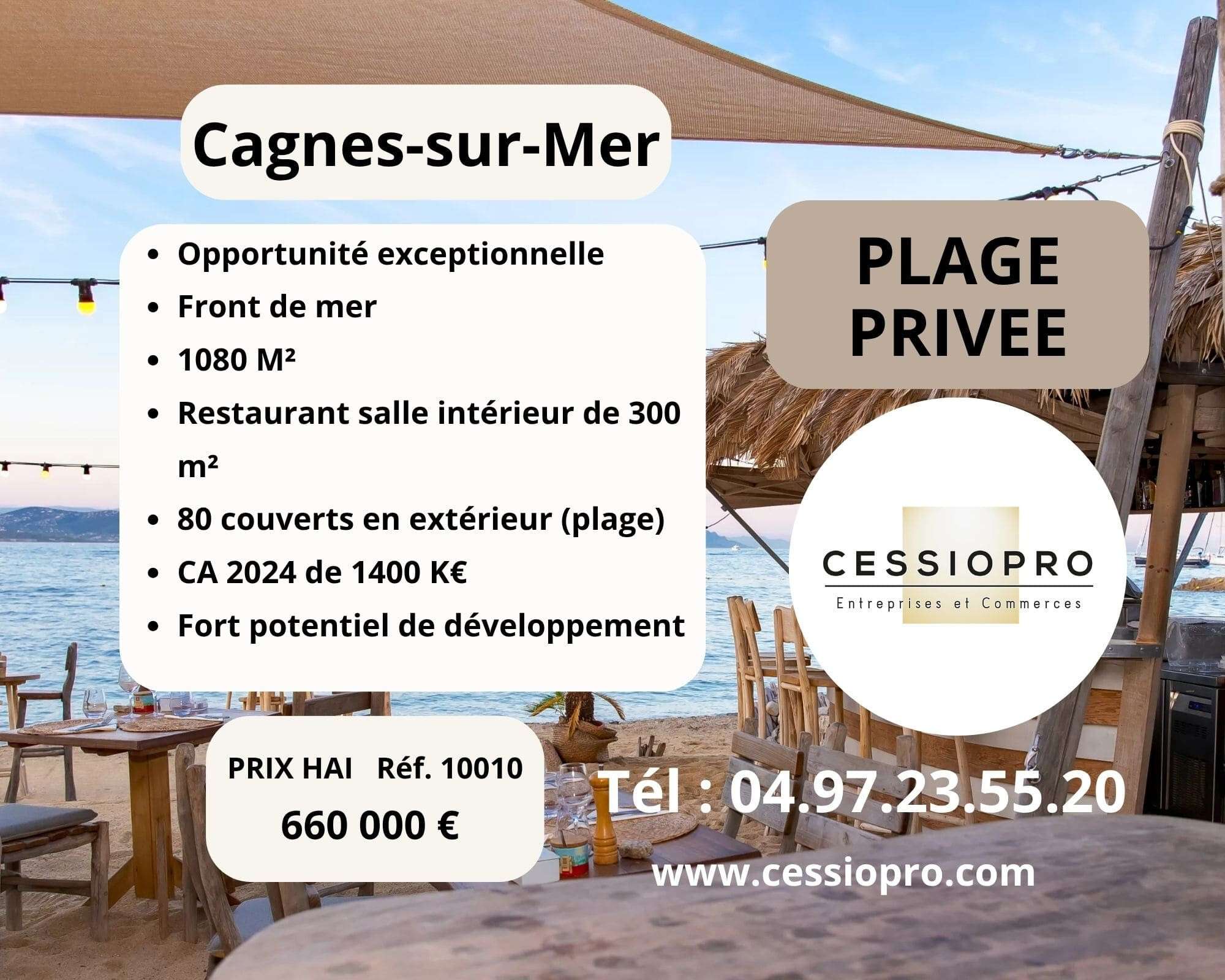 Vente plage privée sur axe passant Cagnes sur Mer