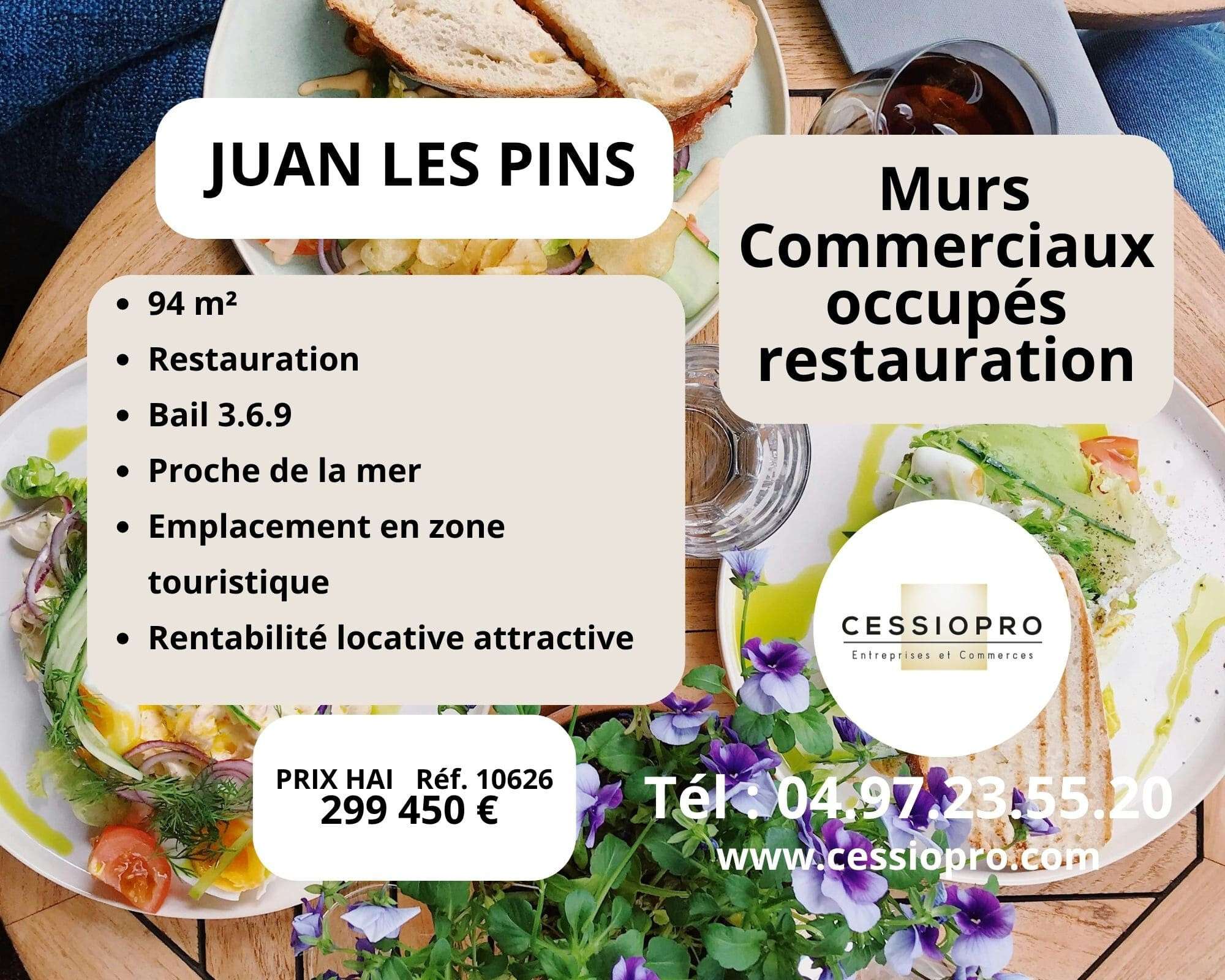 AV murs commerciaux occupés 94m² à Juan les Pins