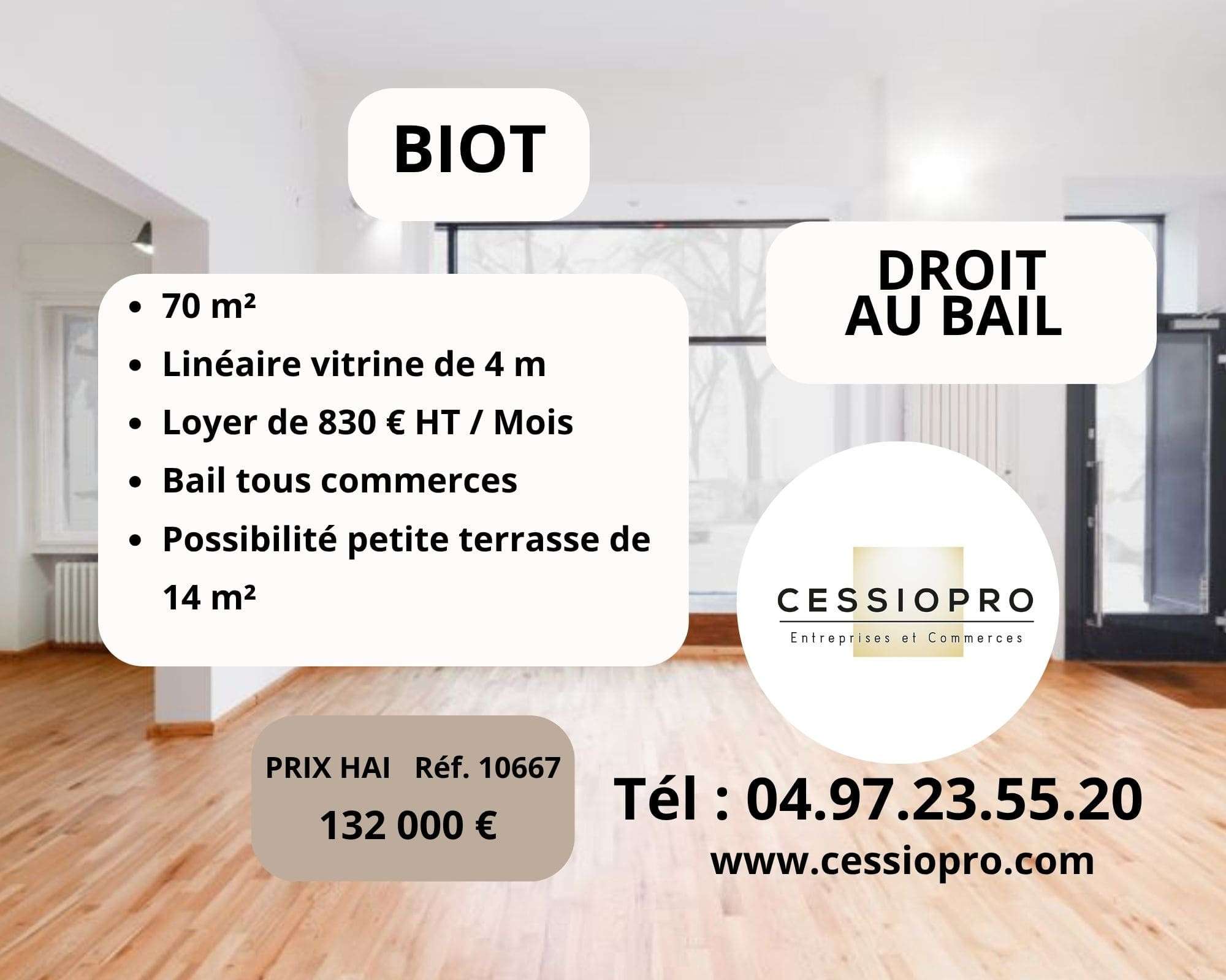 droit au bail 70m² emplacement idéal à Biot