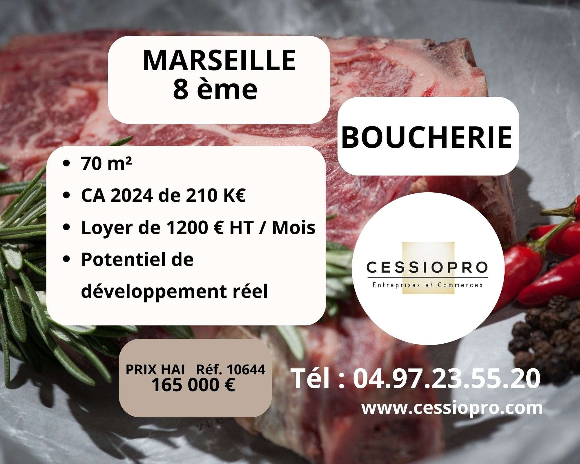 Vente boucherie dernier ca 210k€ à Marseille 8
